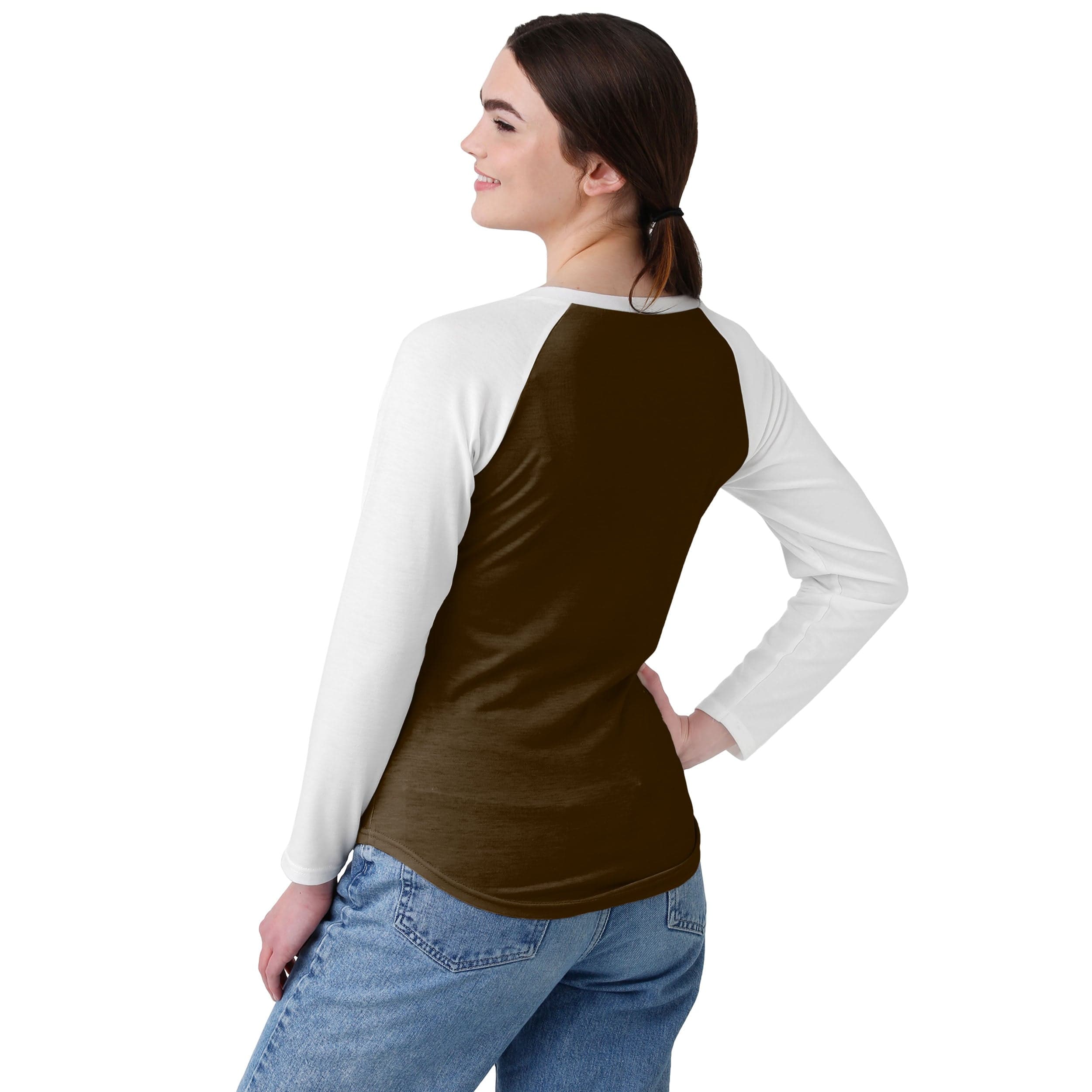 Cleveland Browns NFL Womens Big Logo Solid Raglan T-Shirt - Image 3