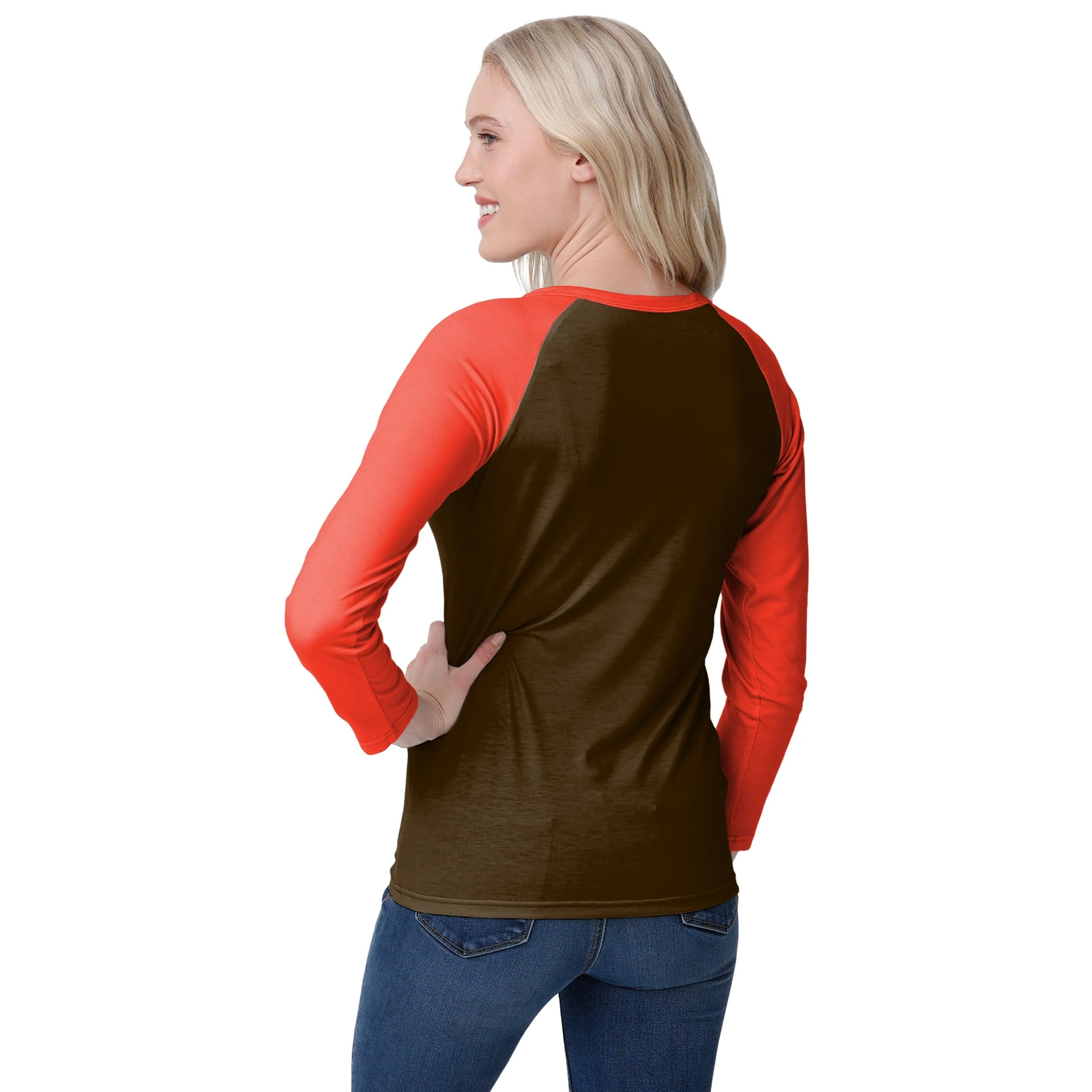 Cleveland Browns NFL Womens Big Wordmark Long Sleeve Henley - Image 2