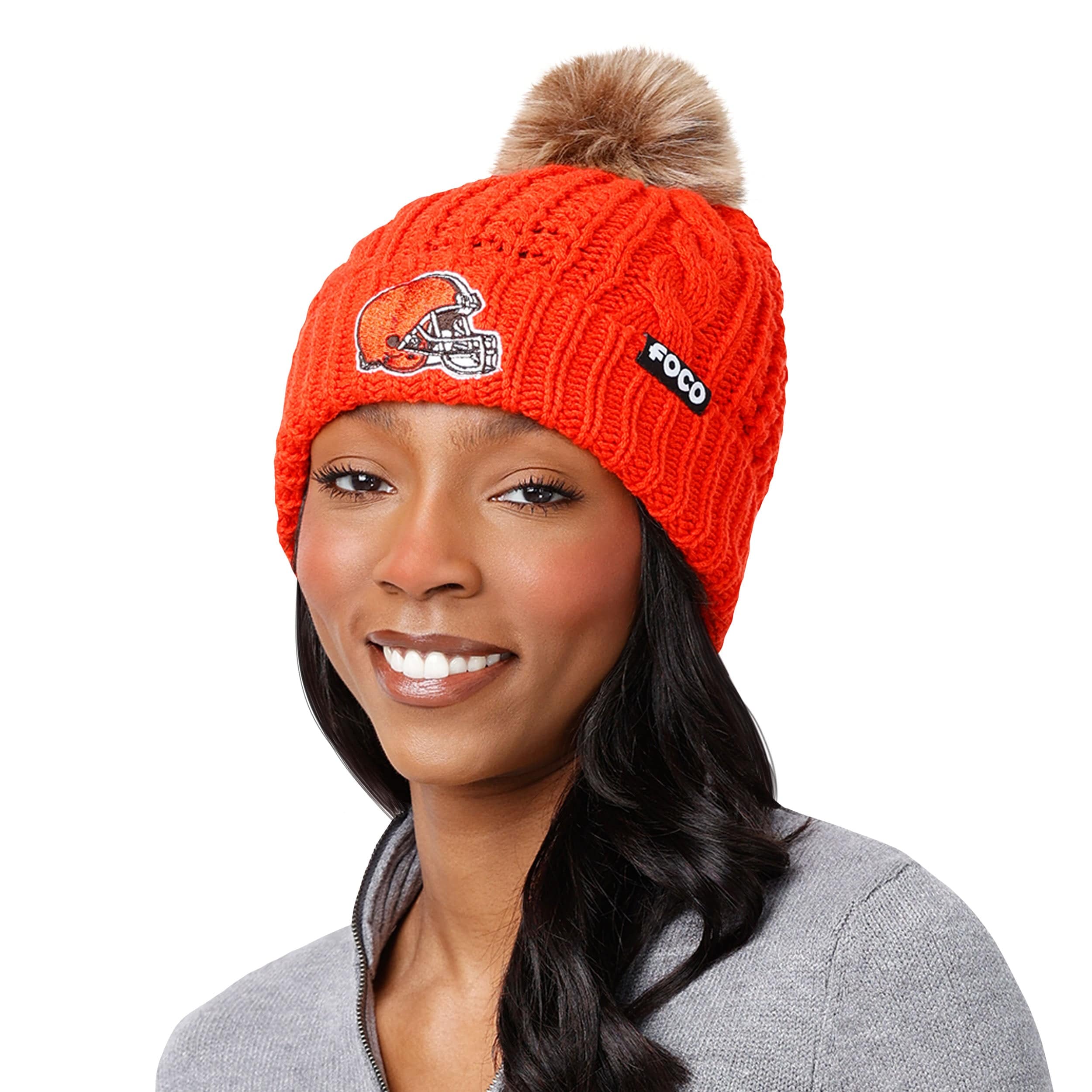 Cleveland Browns NFL Womens Faux Fur Pom Beanie - Image 3