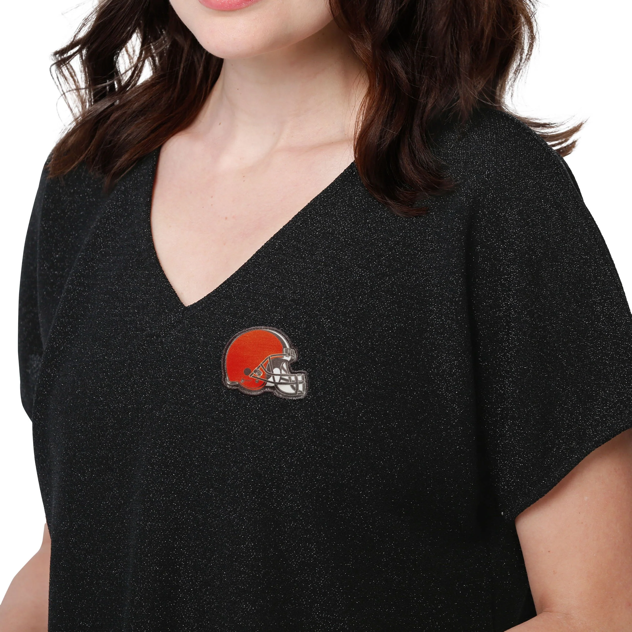 Cleveland Browns NFL Womens Gametime Glitter V-Neck T-Shirt - Image 3