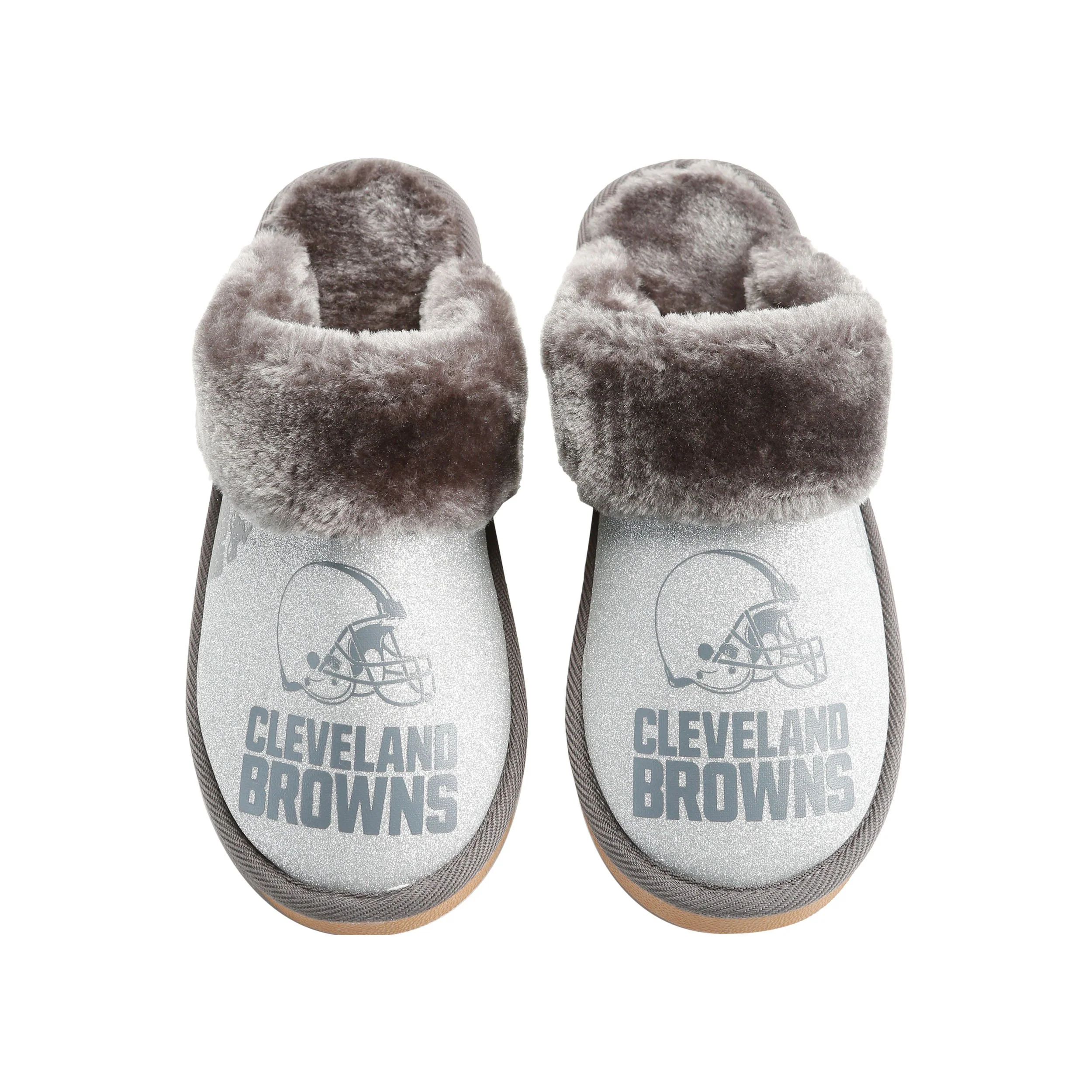 Cleveland Browns NFL Womens Glitter Open Back Fur Moccasin Slippers - Image 2