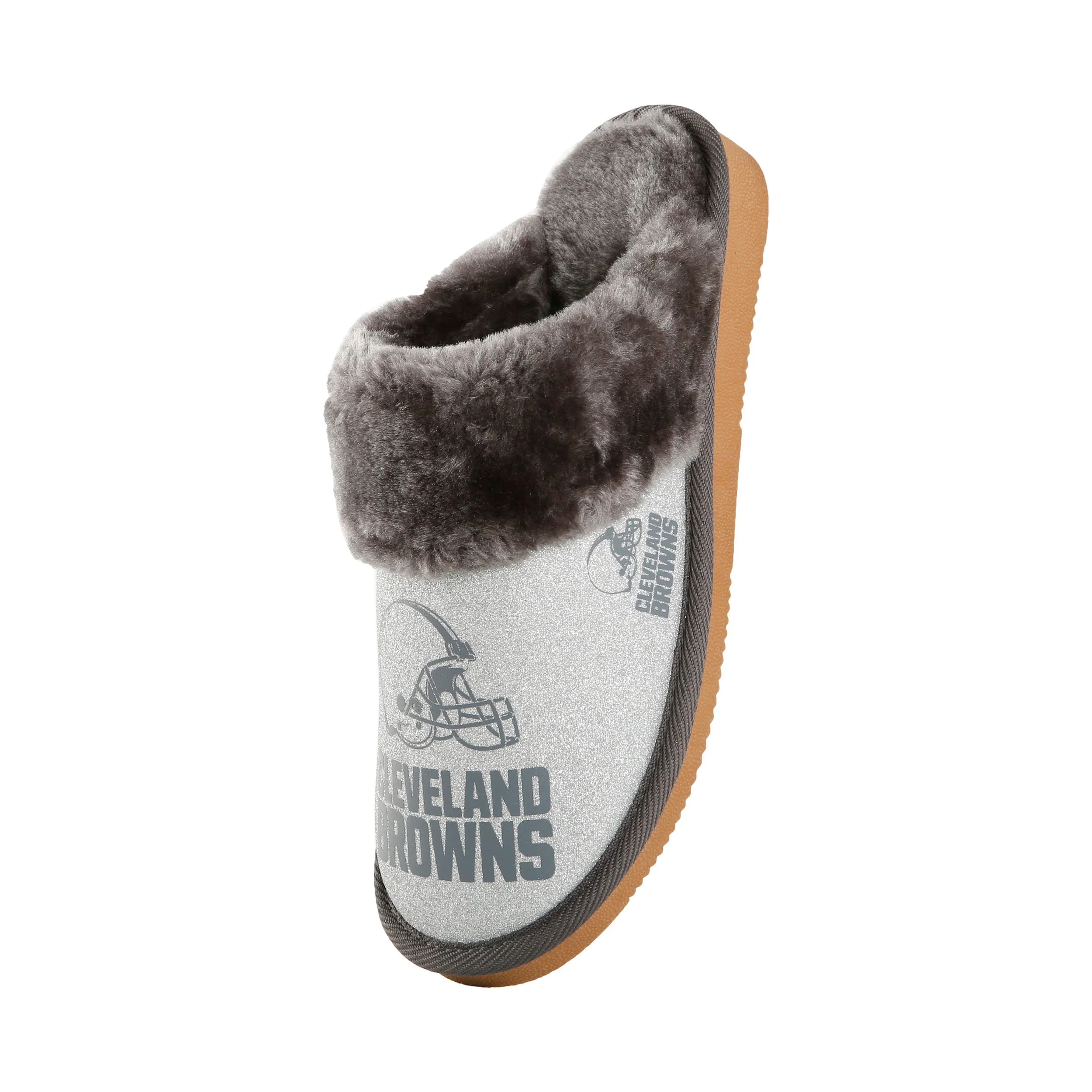 Cleveland Browns NFL Womens Glitter Open Back Fur Moccasin Slippers - Image 3