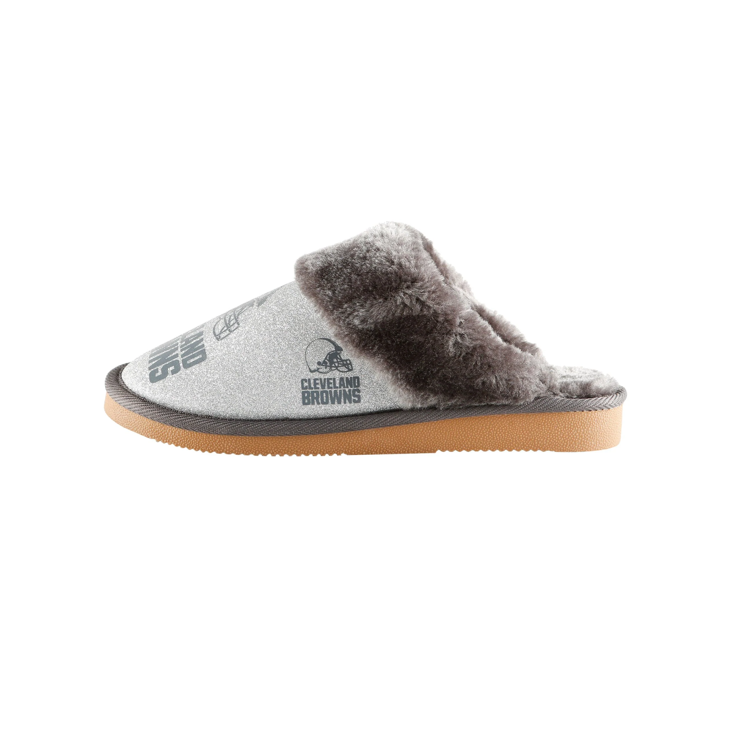 Cleveland Browns NFL Womens Glitter Open Back Fur Moccasin Slippers - Image 4