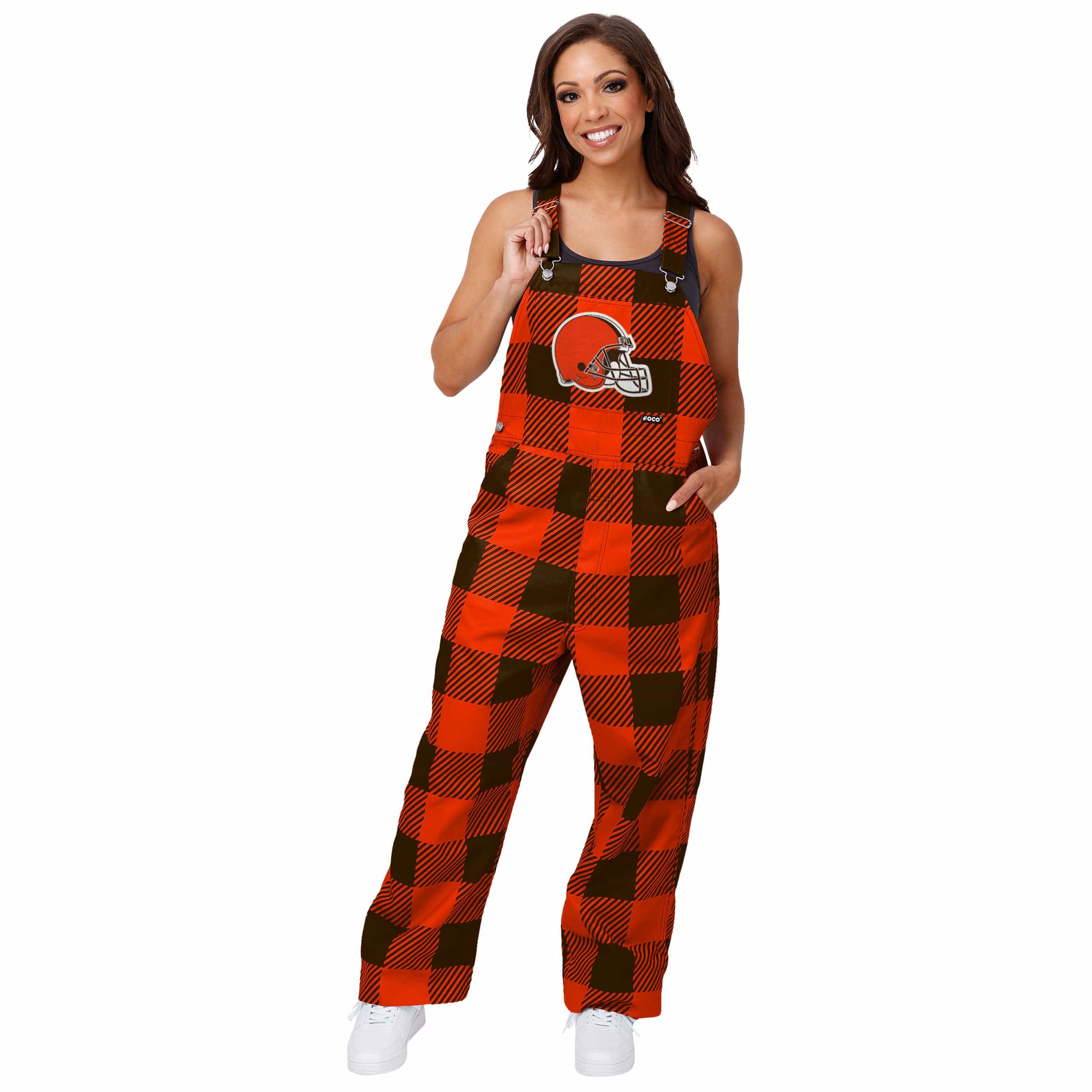 Cleveland Browns NFL Womens Plaid Bib Overalls