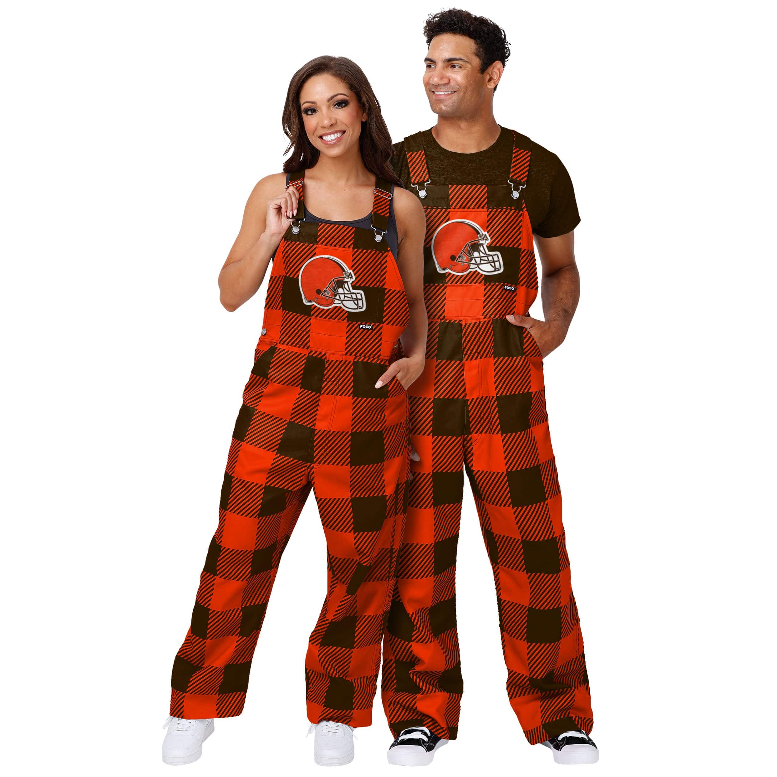 Cleveland Browns NFL Womens Plaid Bib Overalls - Image 3