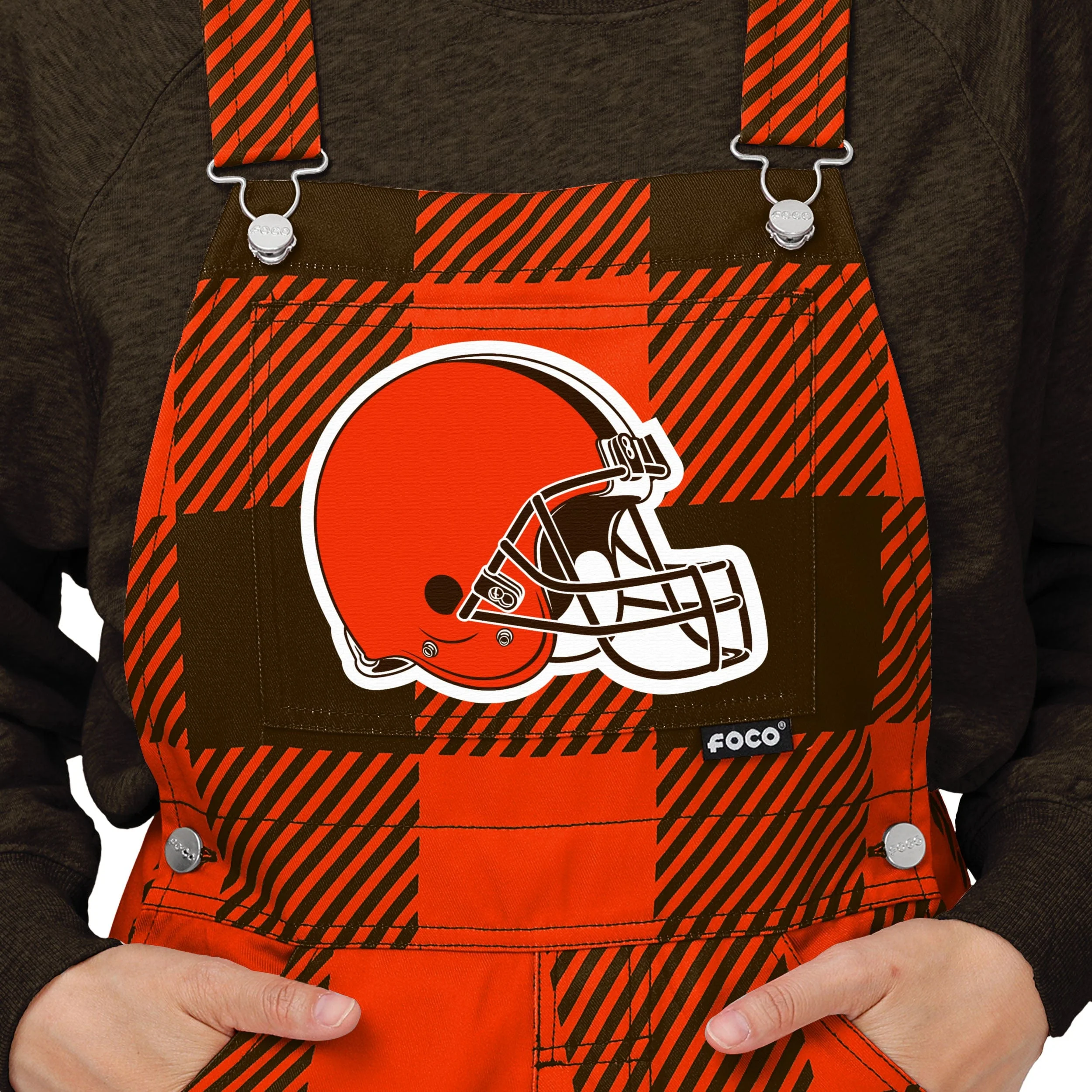 Cleveland Browns NFL Womens Plaid Bib Overalls - Image 4