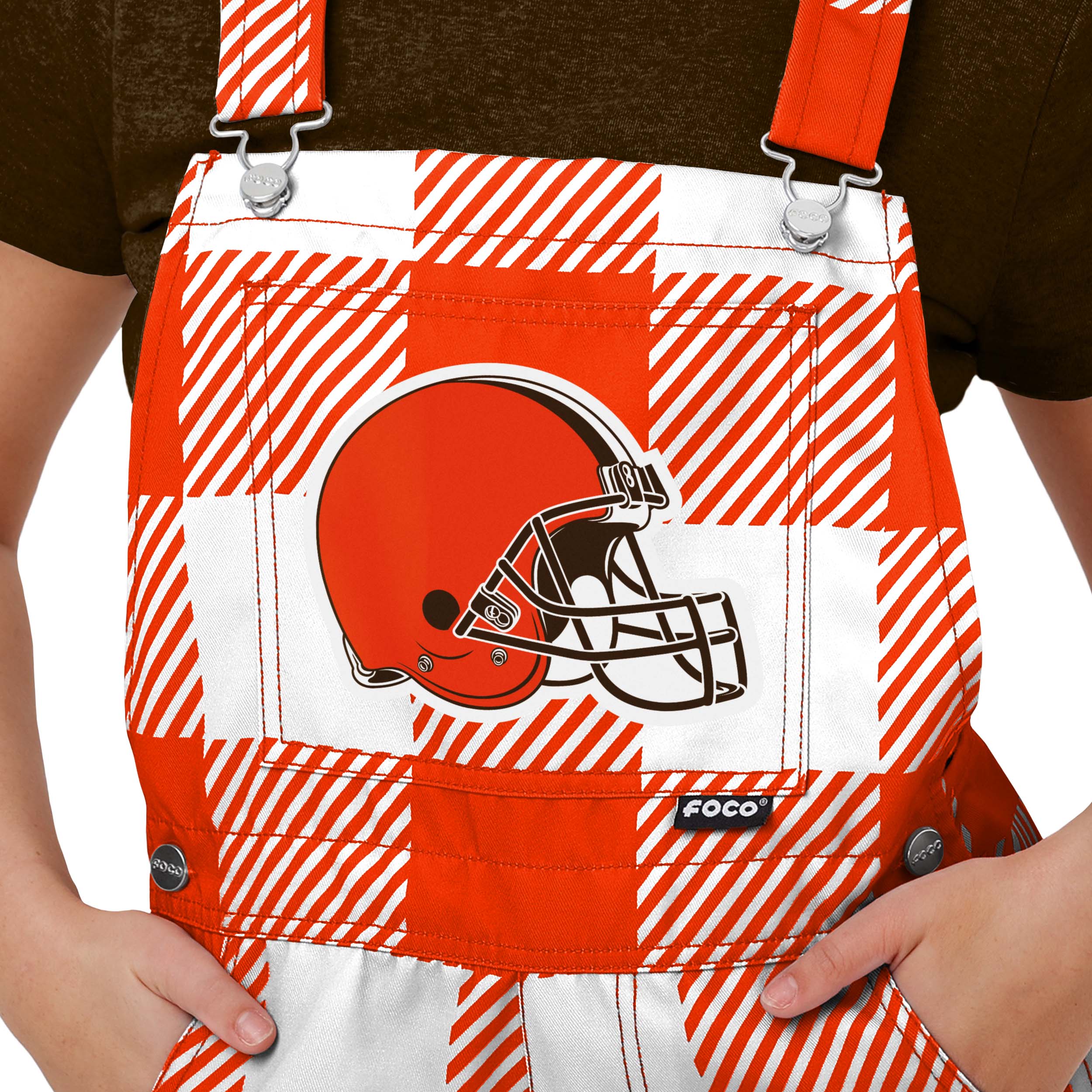 Cleveland Browns NFL Womens Plaid Bib Shortalls - Image 4