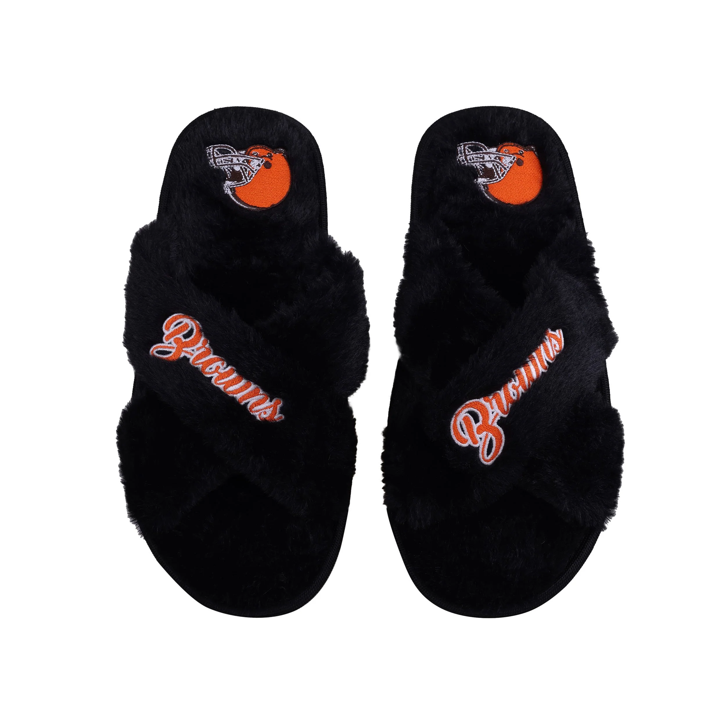 Cleveland Browns NFL Womens Script Wordmark Fur Cross Slide - Image 2