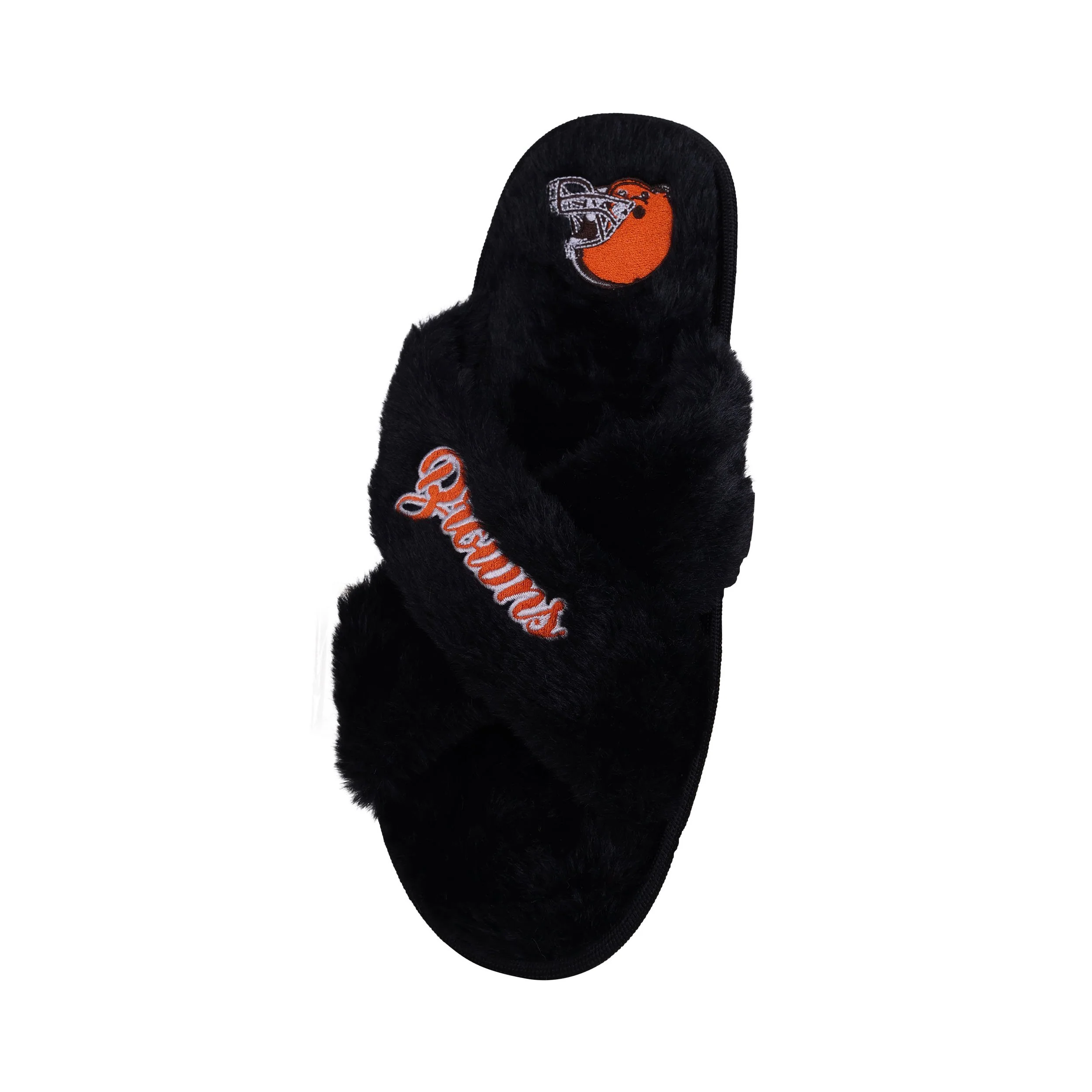 Cleveland Browns NFL Womens Script Wordmark Fur Cross Slide - Image 3