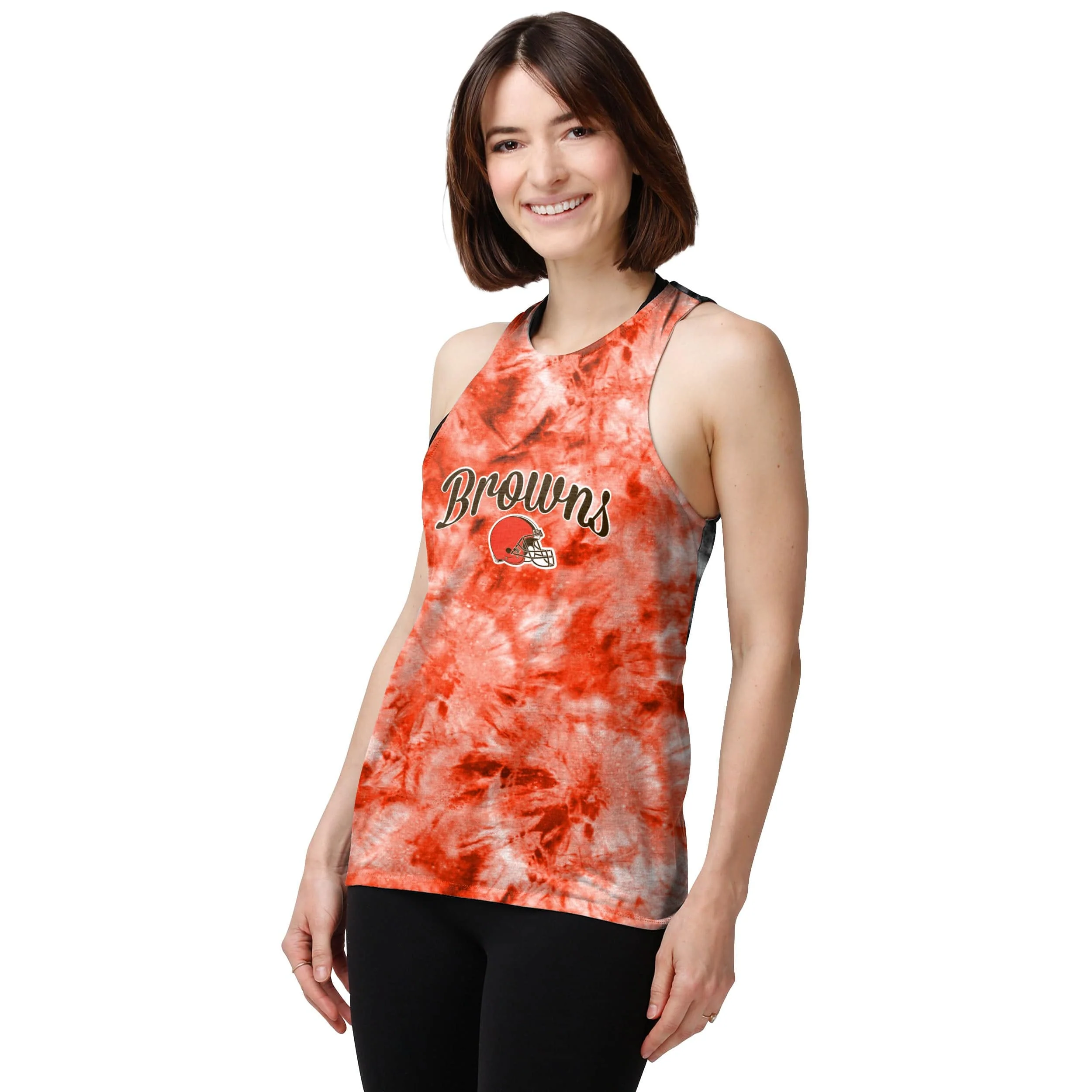 Cleveland Browns NFL Womens Script Wordmark Tie-Dye Tie-Breaker Sleeveless Top - Image 2