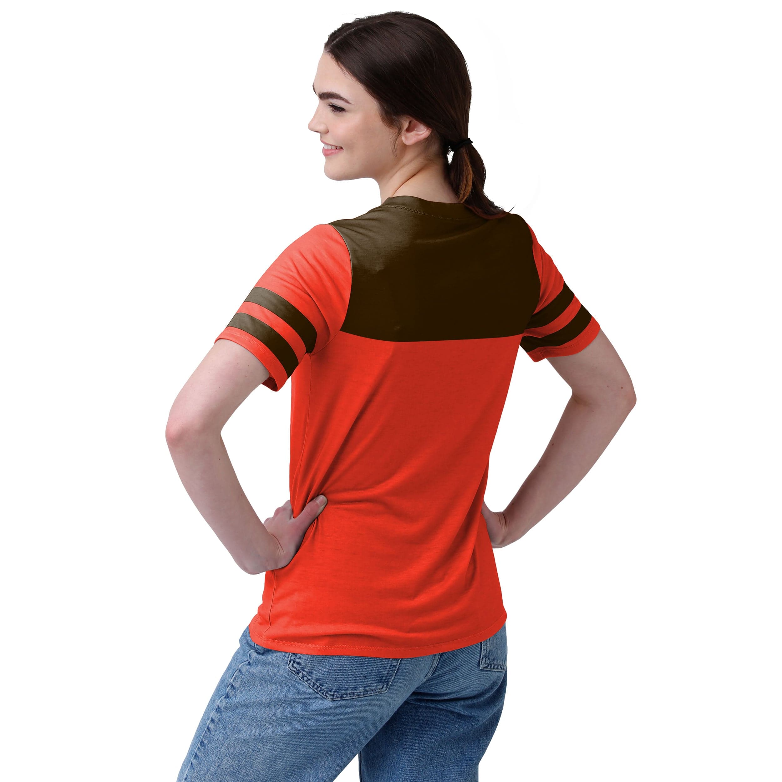 Cleveland Browns NFL Womens Team Stripe Property Of V-Neck T-Shirt - Image 2