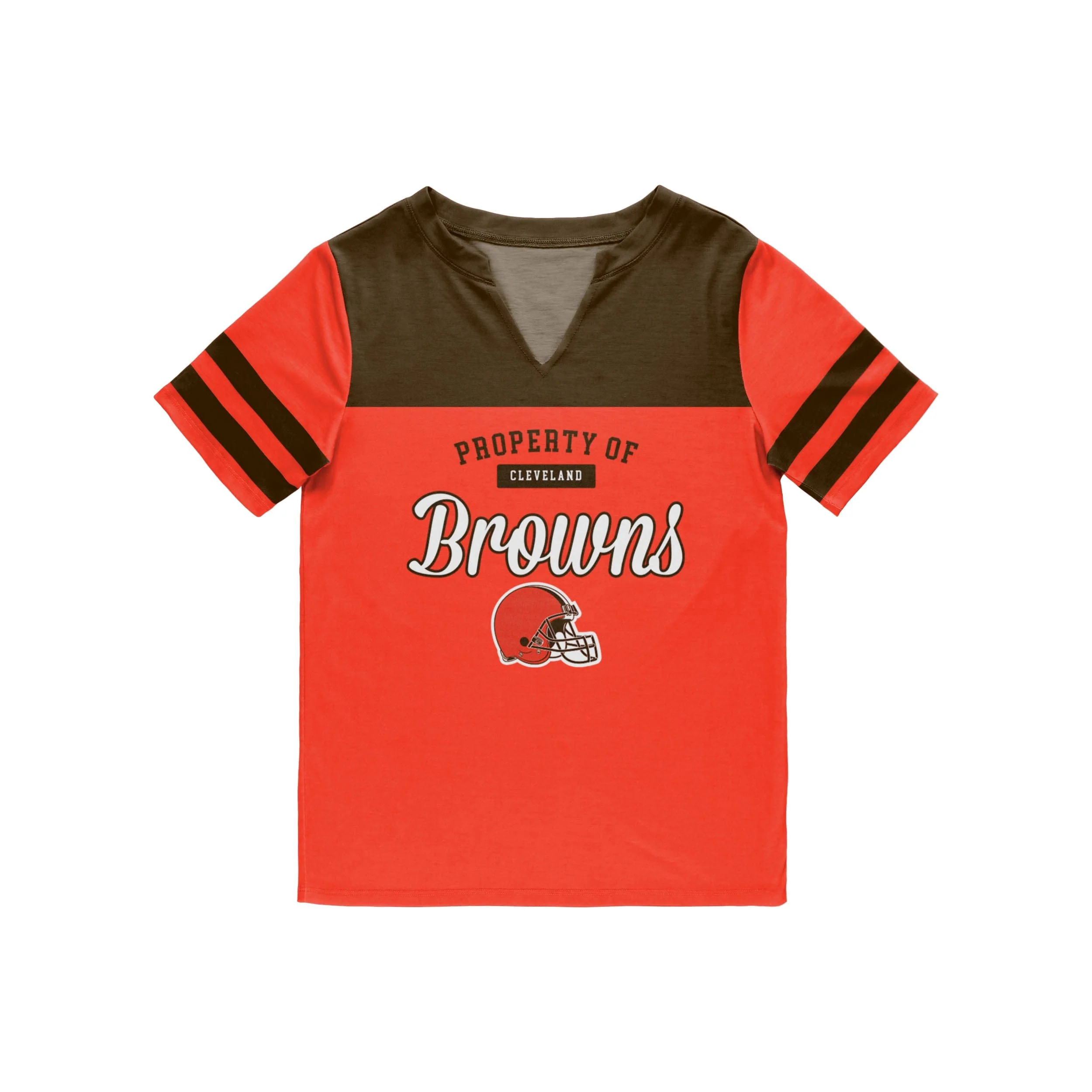 Cleveland Browns NFL Womens Team Stripe Property Of V-Neck T-Shirt - Image 3