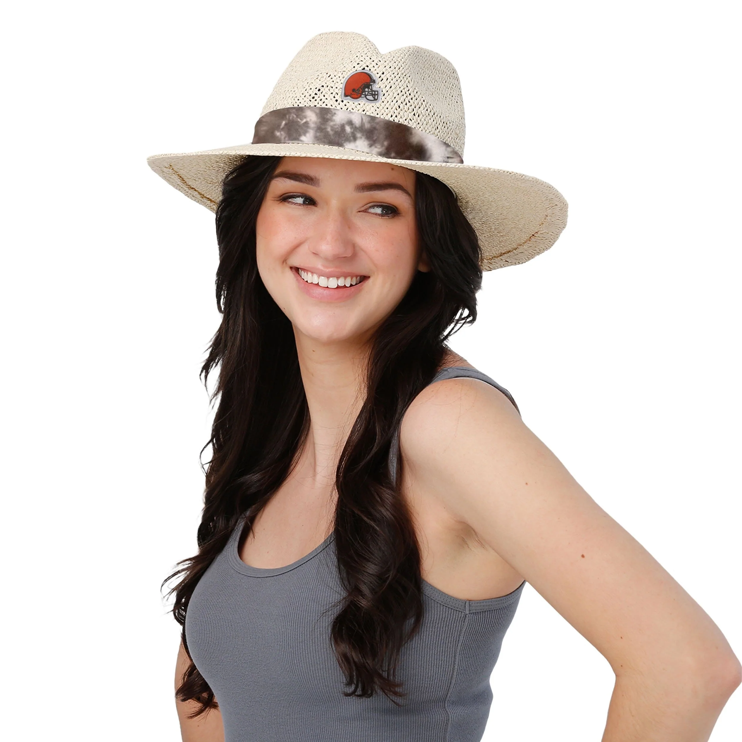 Cleveland Browns NFL Womens Tie-Dye Ribbon Straw Hat - Image 2