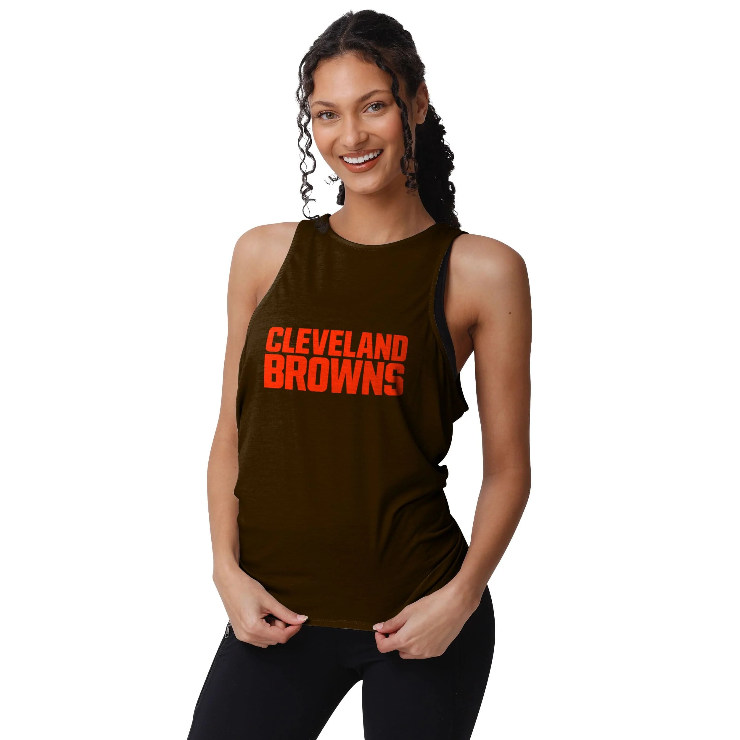 Cleveland Browns NFL Womens Wordmark Mini Print Tie-Breaker Sleeveless Top - Image 2