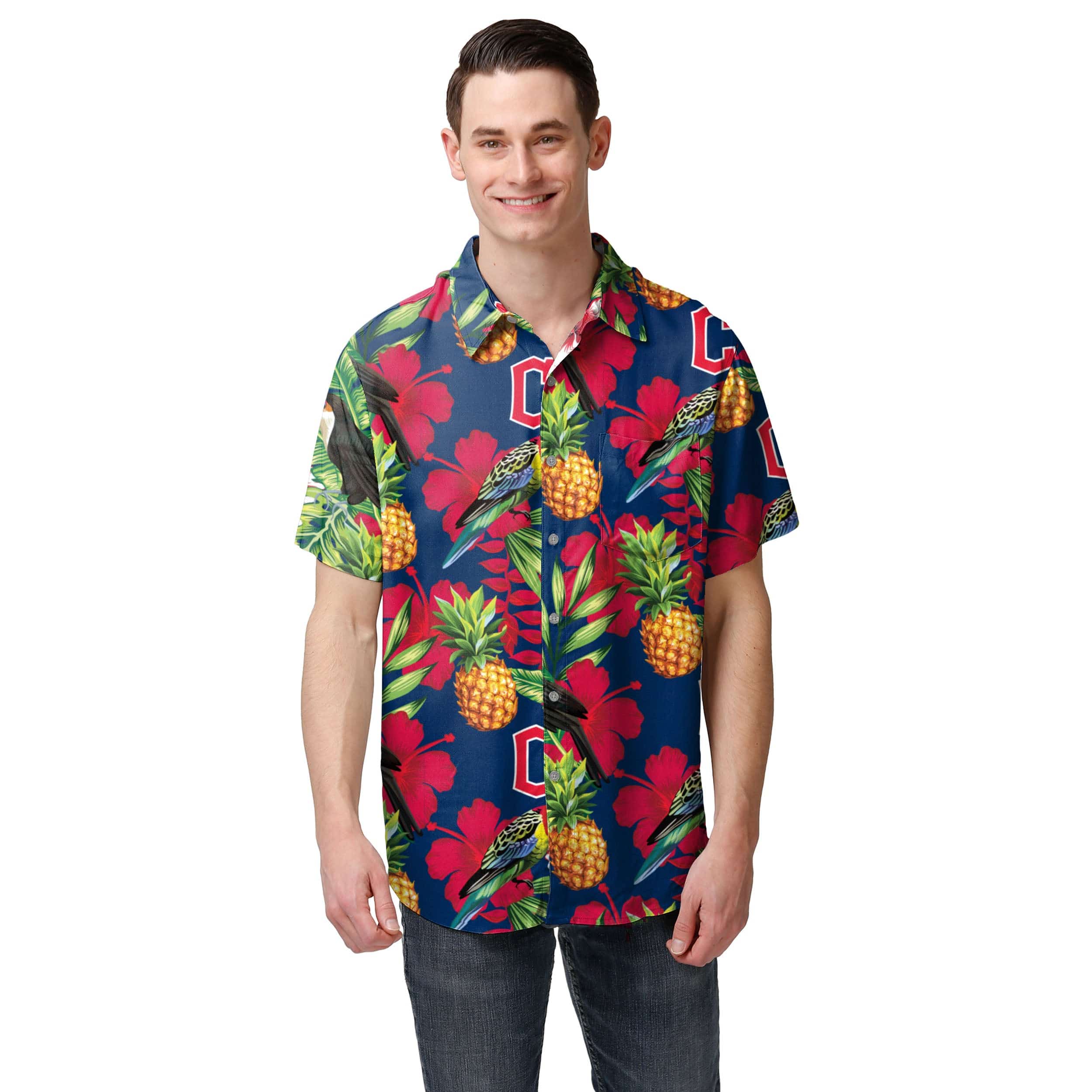 Cleveland Guardians MLB Mens Floral Button Up - Image 2