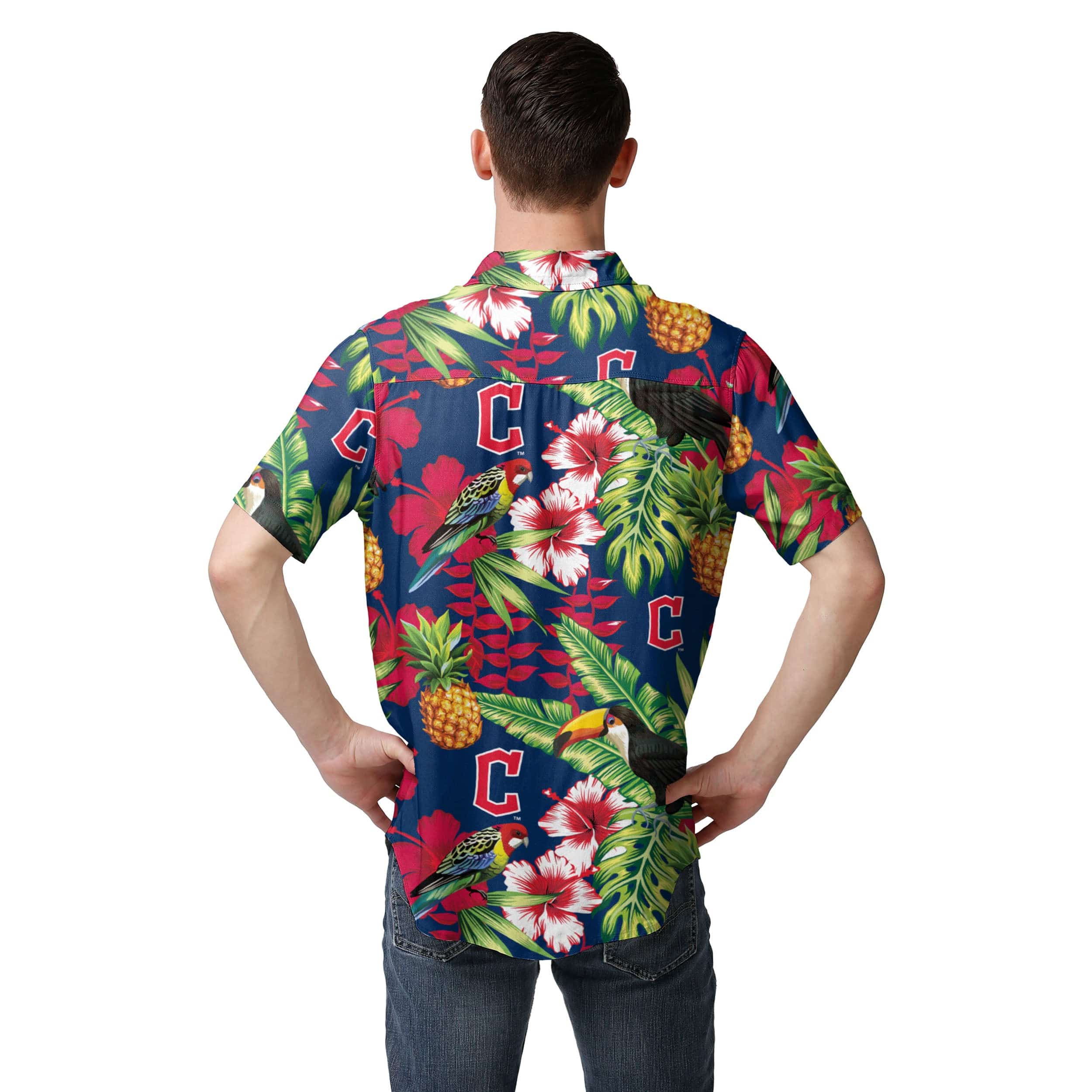 Cleveland Guardians MLB Mens Floral Button Up - Image 3