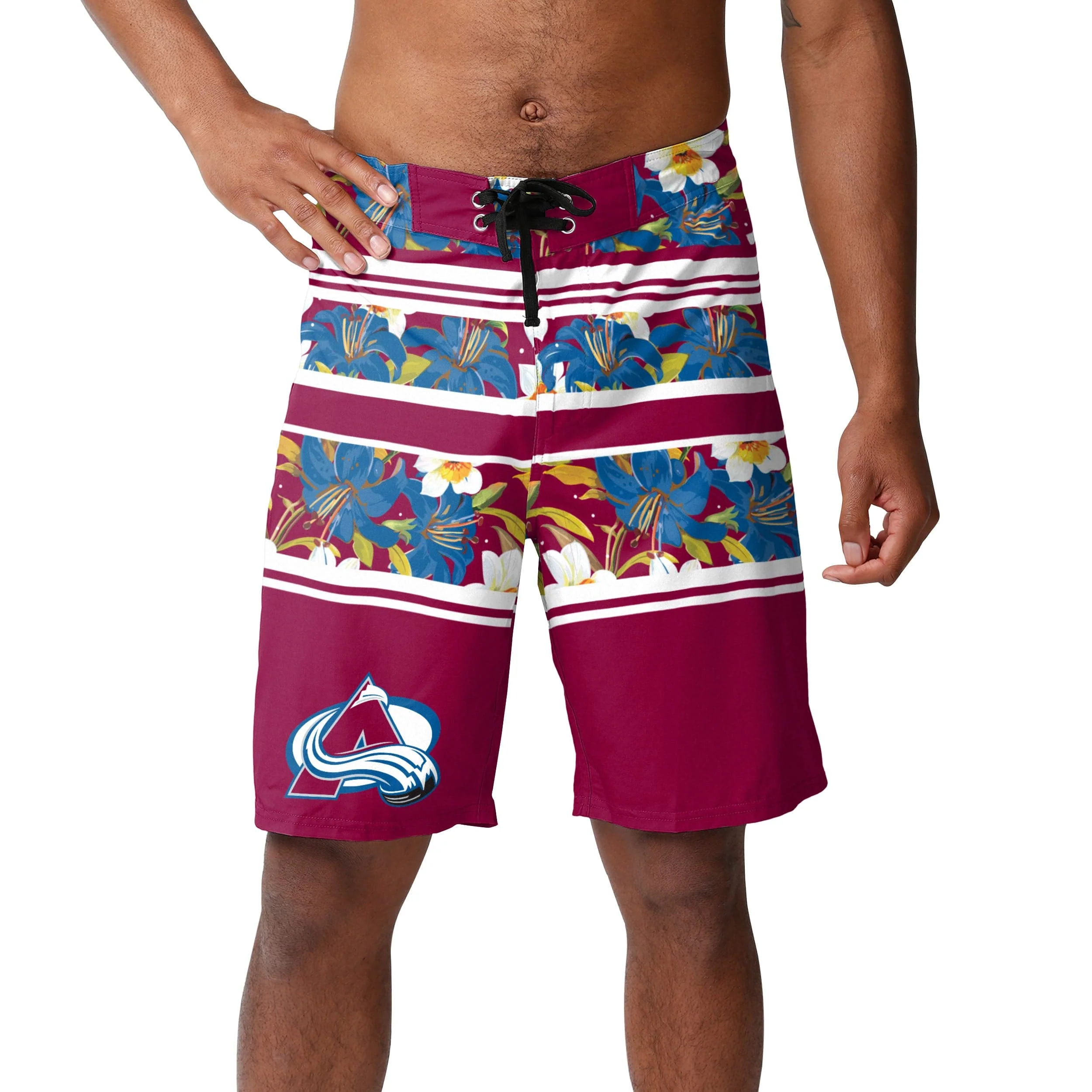Colorado Avalanche Mens NHL Floral Stripe Boardshorts - Image 2