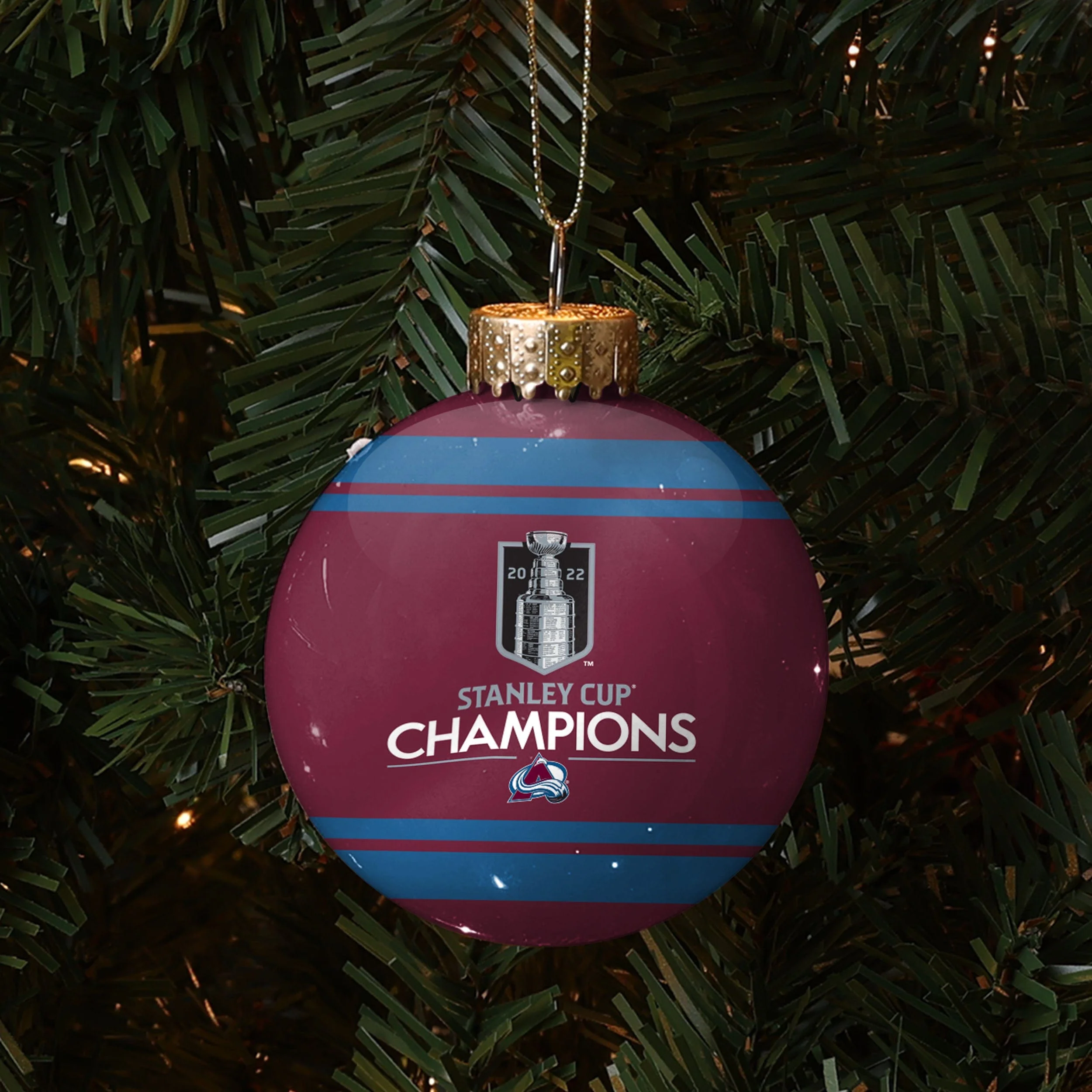 Colorado Avalanche NHL 2022 Stanley Cup Champions Glass Ball Ornament - Image 3