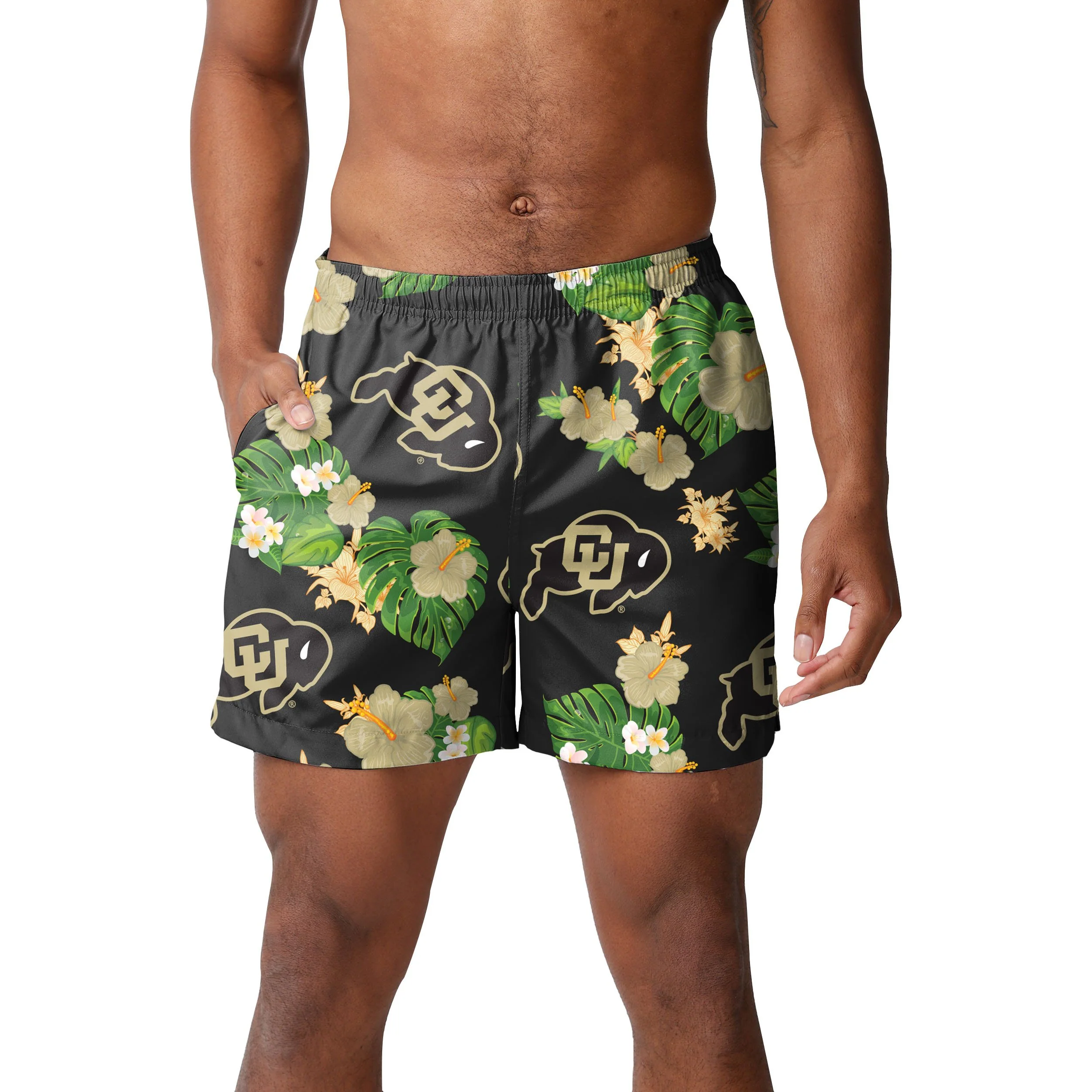 Colorado Buffaloes NCAA Mens Floral Slim Fit 5.5" Swimming Trunks - Image 2