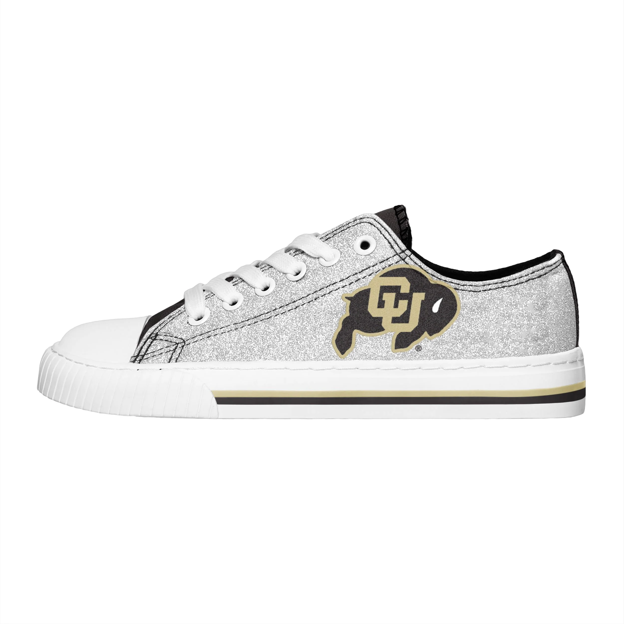 Colorado Buffaloes NCAA Womens Glitter Low Top Canvas Shoes - Image 2