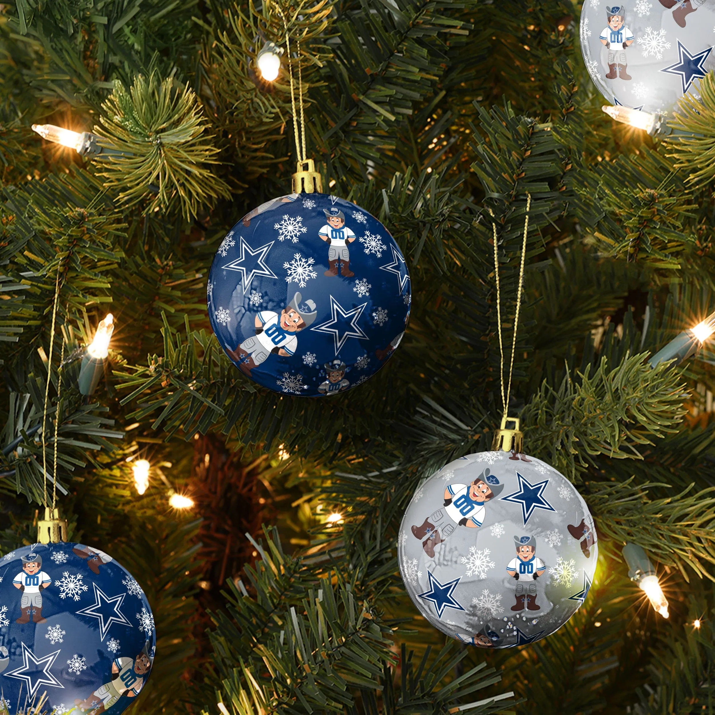 Dallas Cowboys NFL 4 Pack Ball Mascot Ornament Set - Image 2