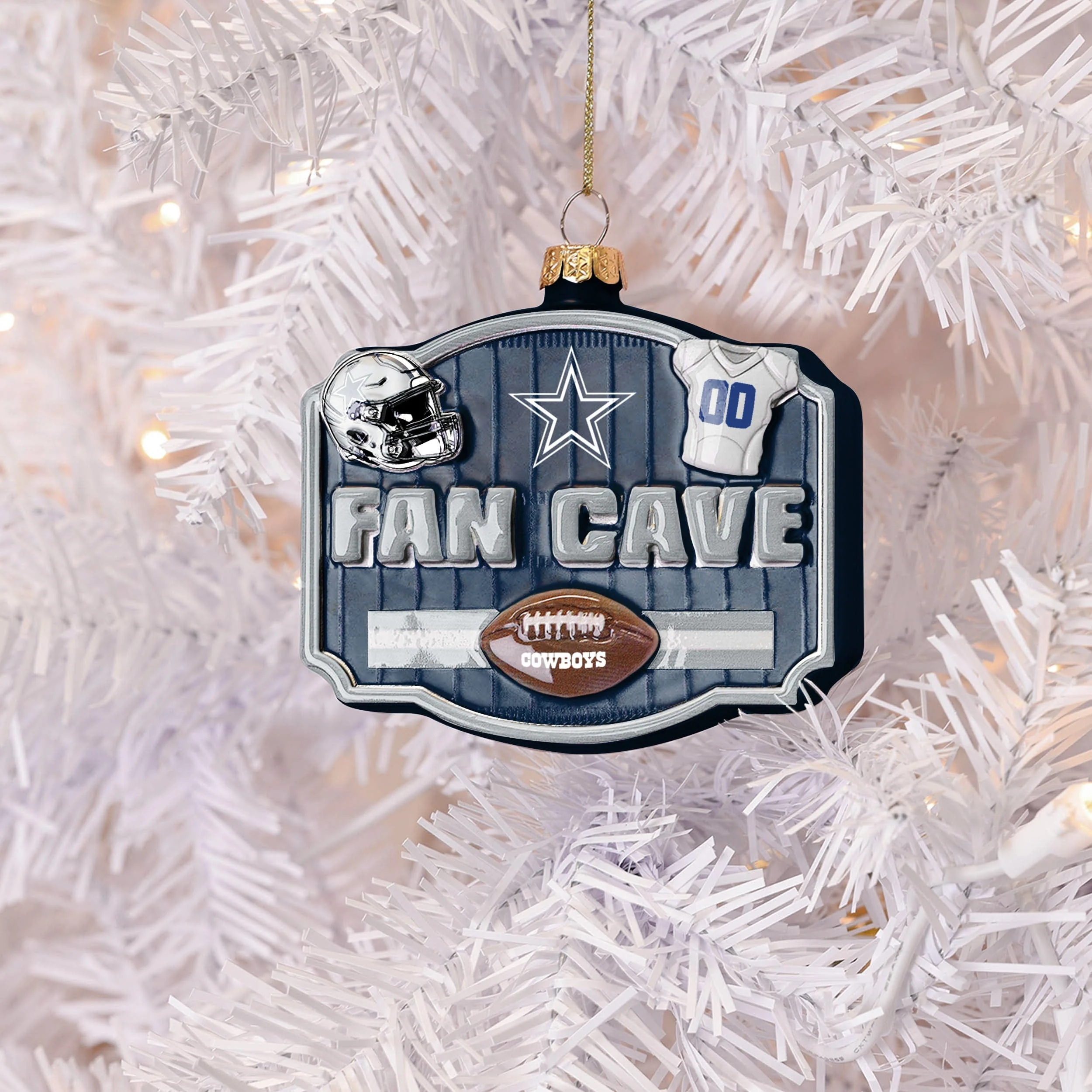 Dallas Cowboys NFL Blown Glass Fan Cave Ornament - Image 3