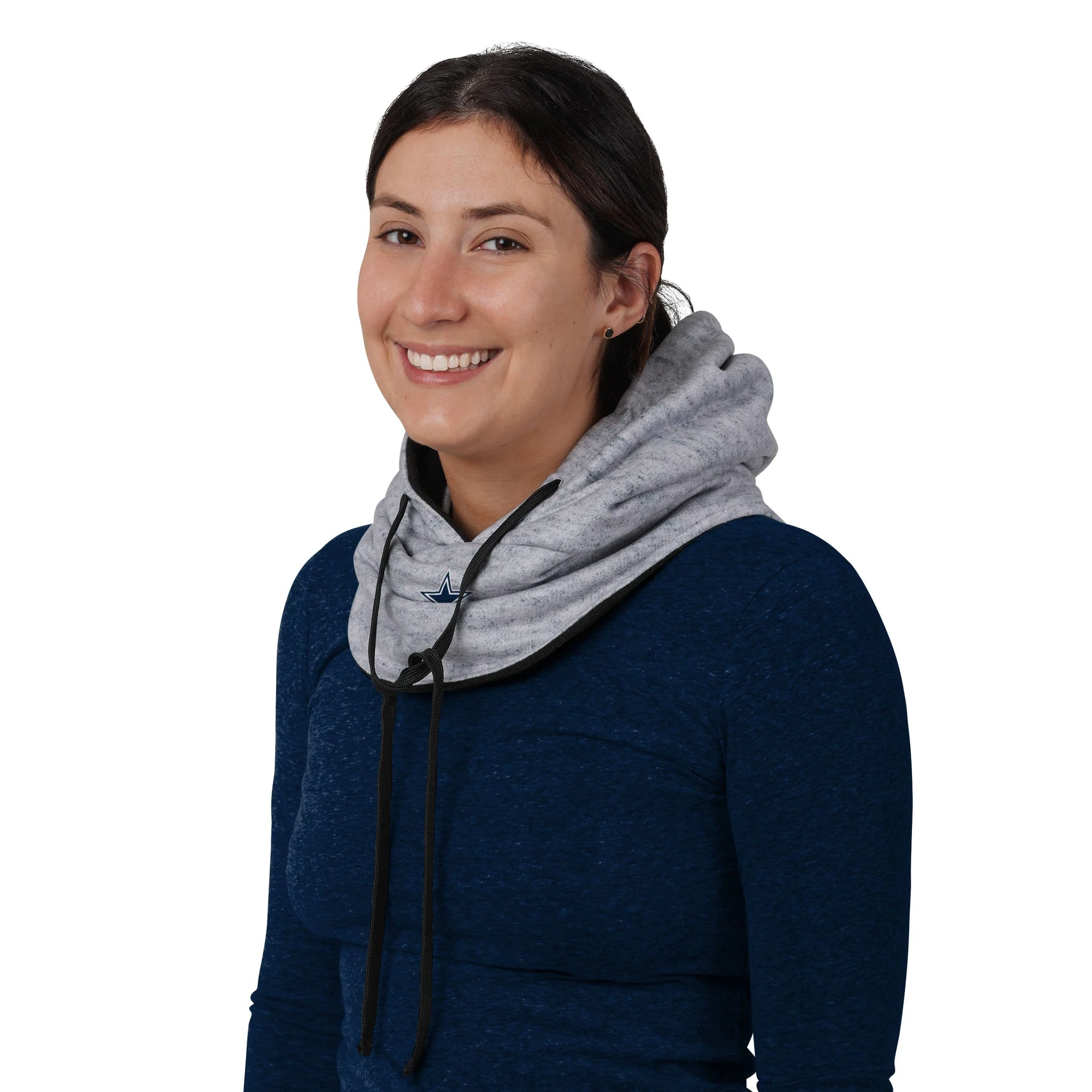 Dallas Cowboys NFL Heather Gray Drawstring Hooded Gaiter Scarf - Image 4