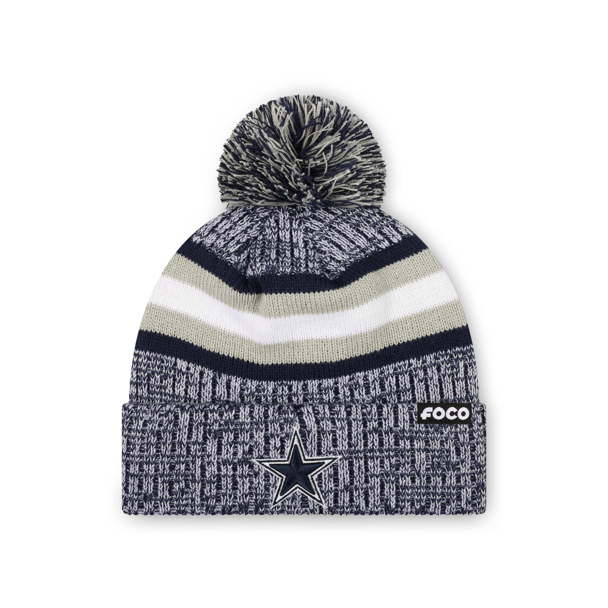 Dallas Cowboys NFL Heather Team Stripe Lined Pom Beanie