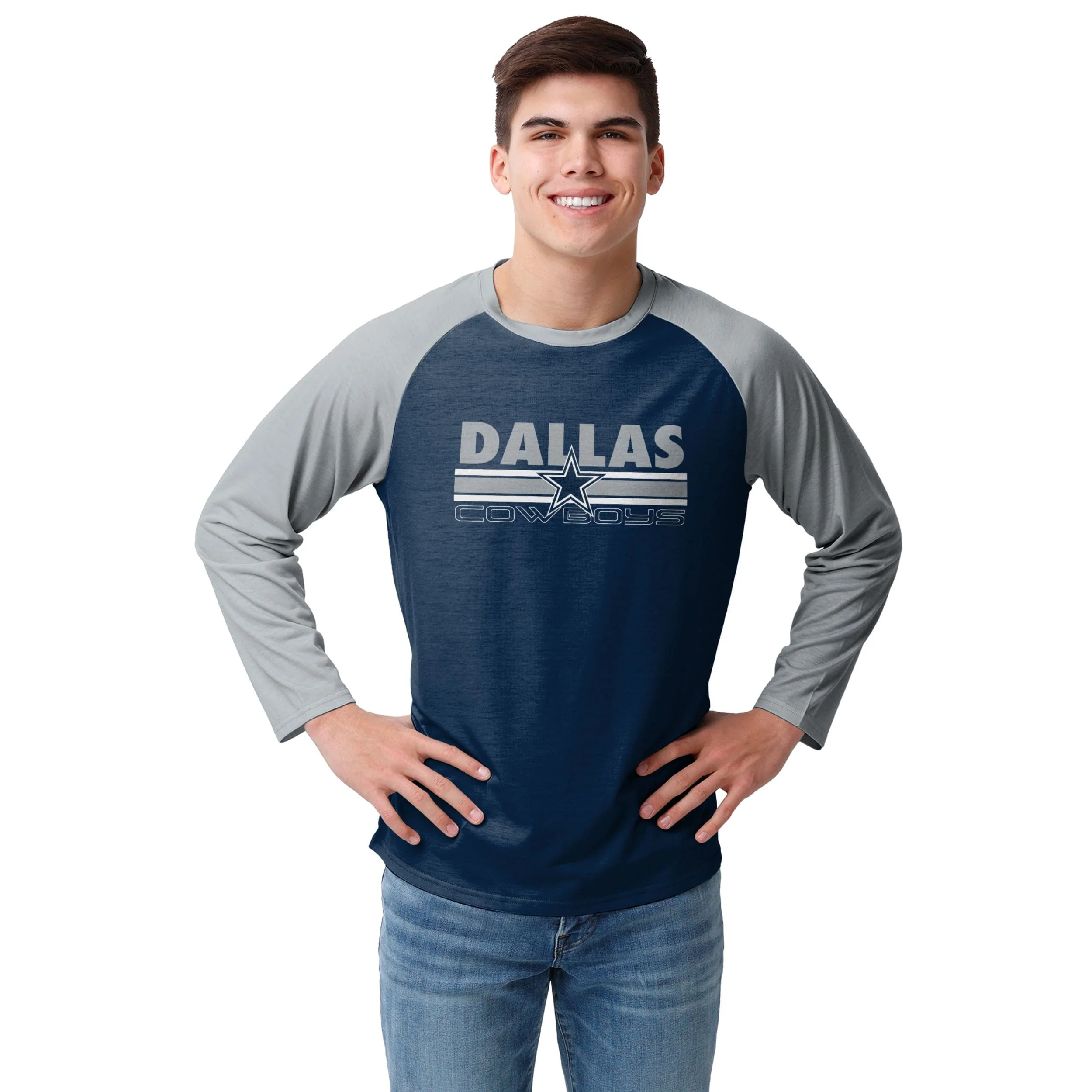 Dallas Cowboys NFL Mens Colorblock Wordmark Raglan T-Shirt