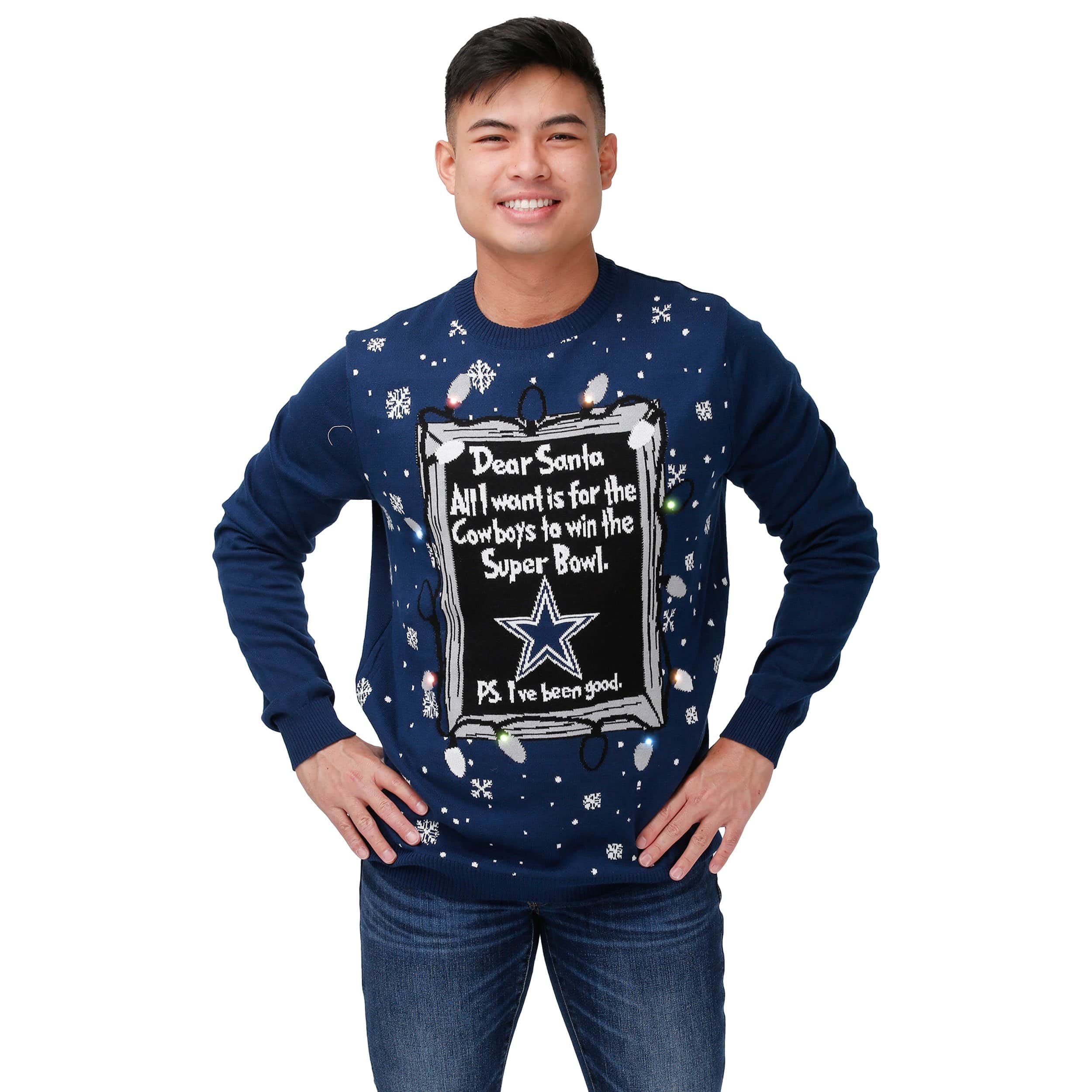 Dallas Cowboys NFL Mens Dear Santa Light Up Sweater - Image 2