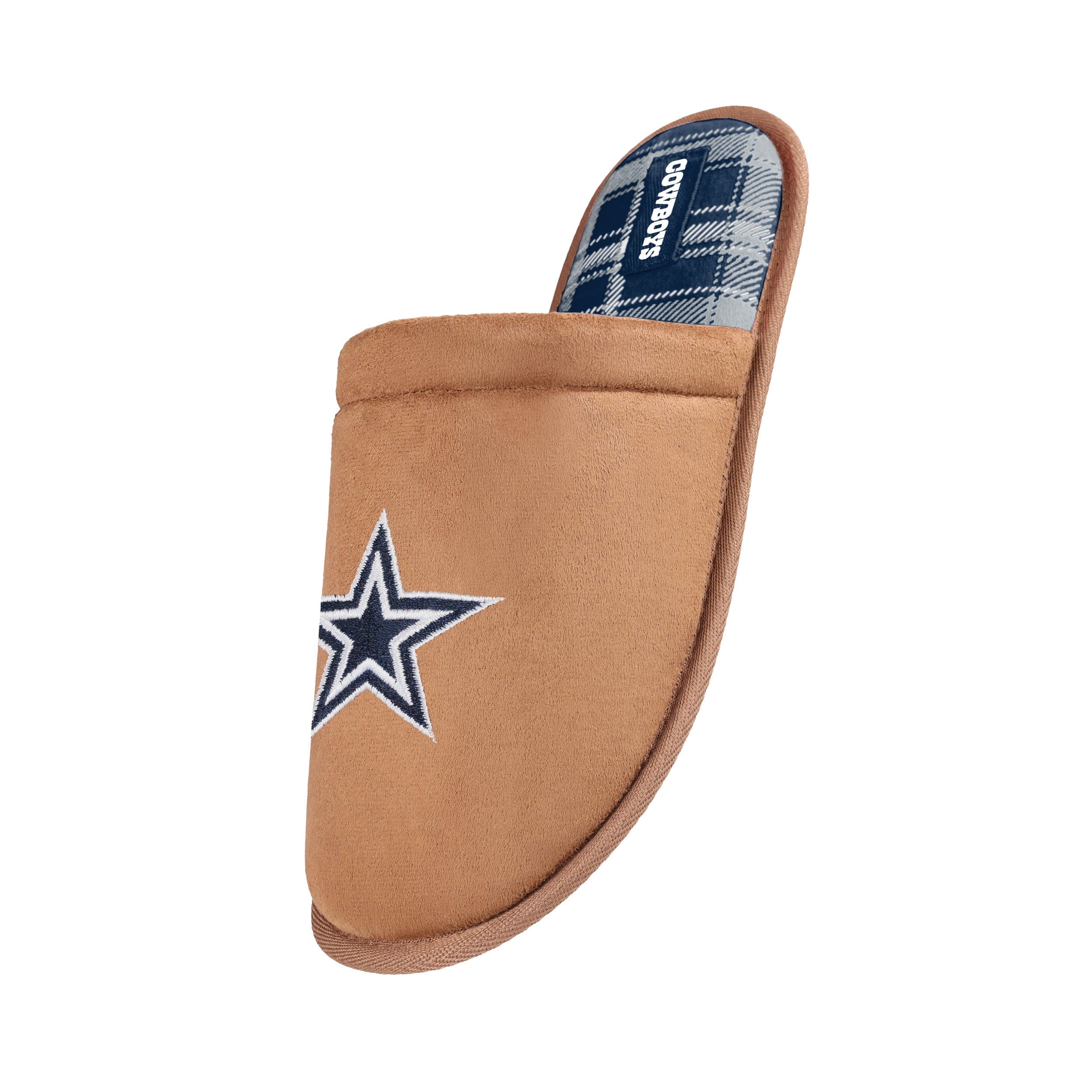 Dallas Cowboys NFL Mens Flannel Lined Brown Suede Scuff Slipper - Image 2