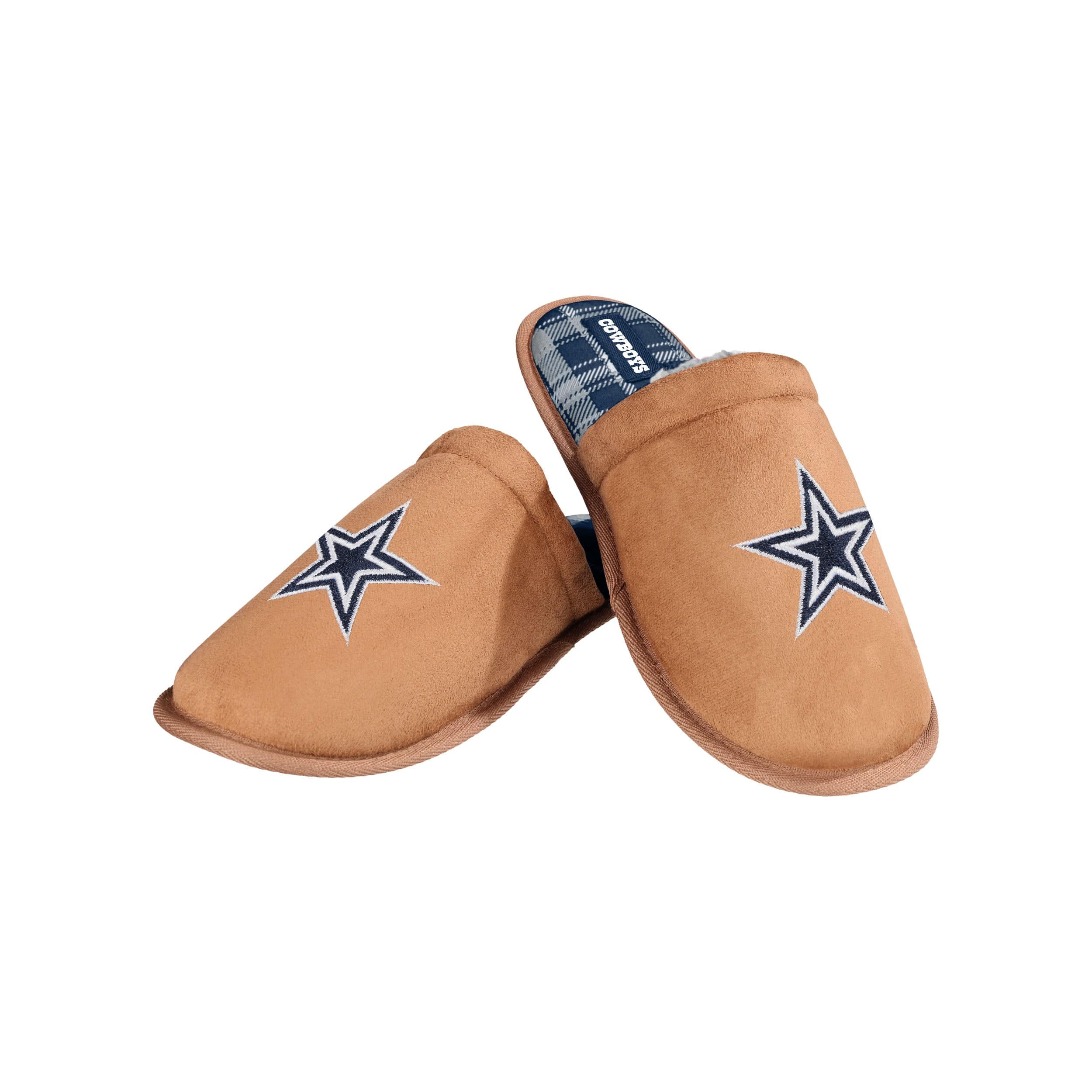 Dallas Cowboys NFL Mens Flannel Lined Brown Suede Scuff Slipper - Image 3