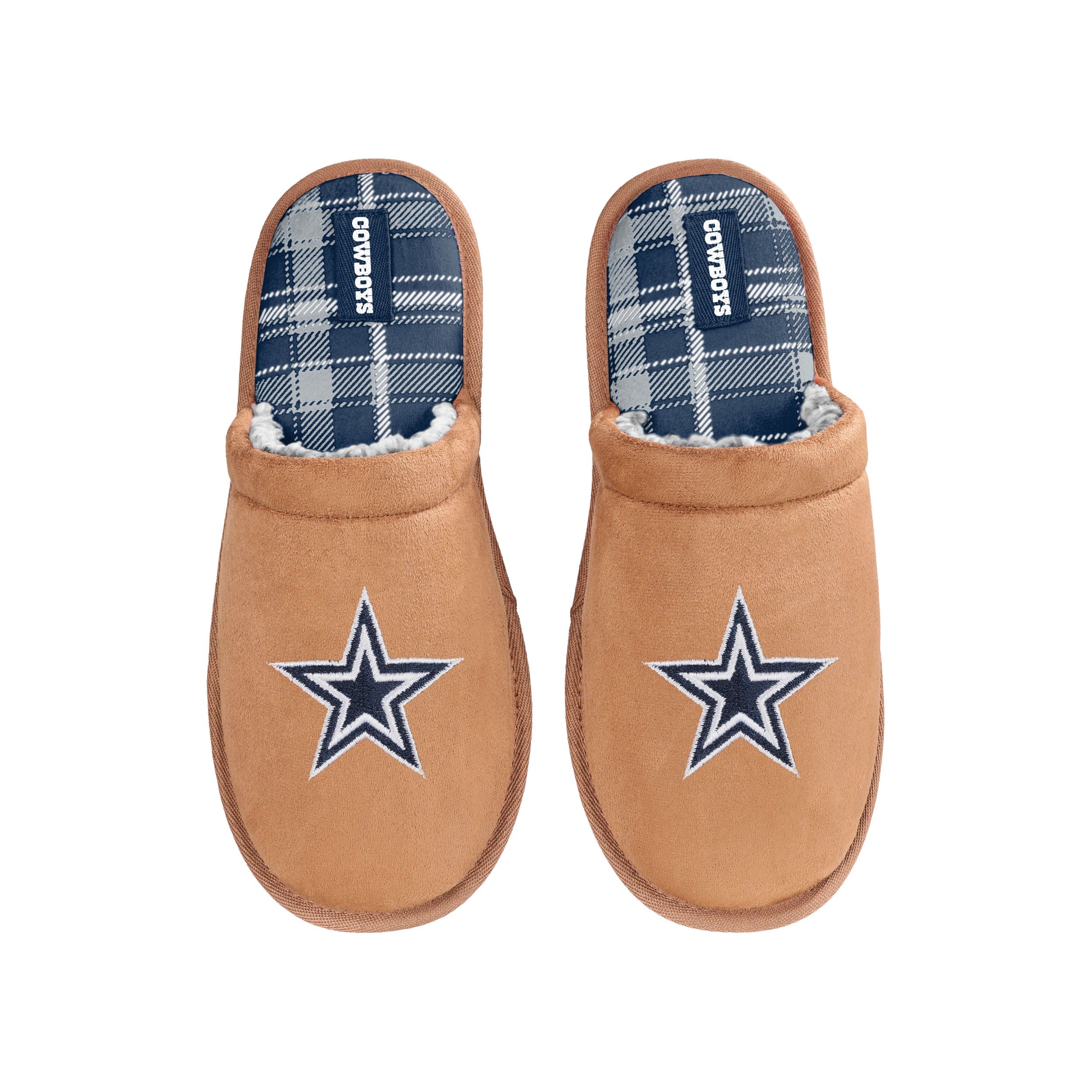 Dallas Cowboys NFL Mens Flannel Lined Brown Suede Scuff Slipper - Image 4