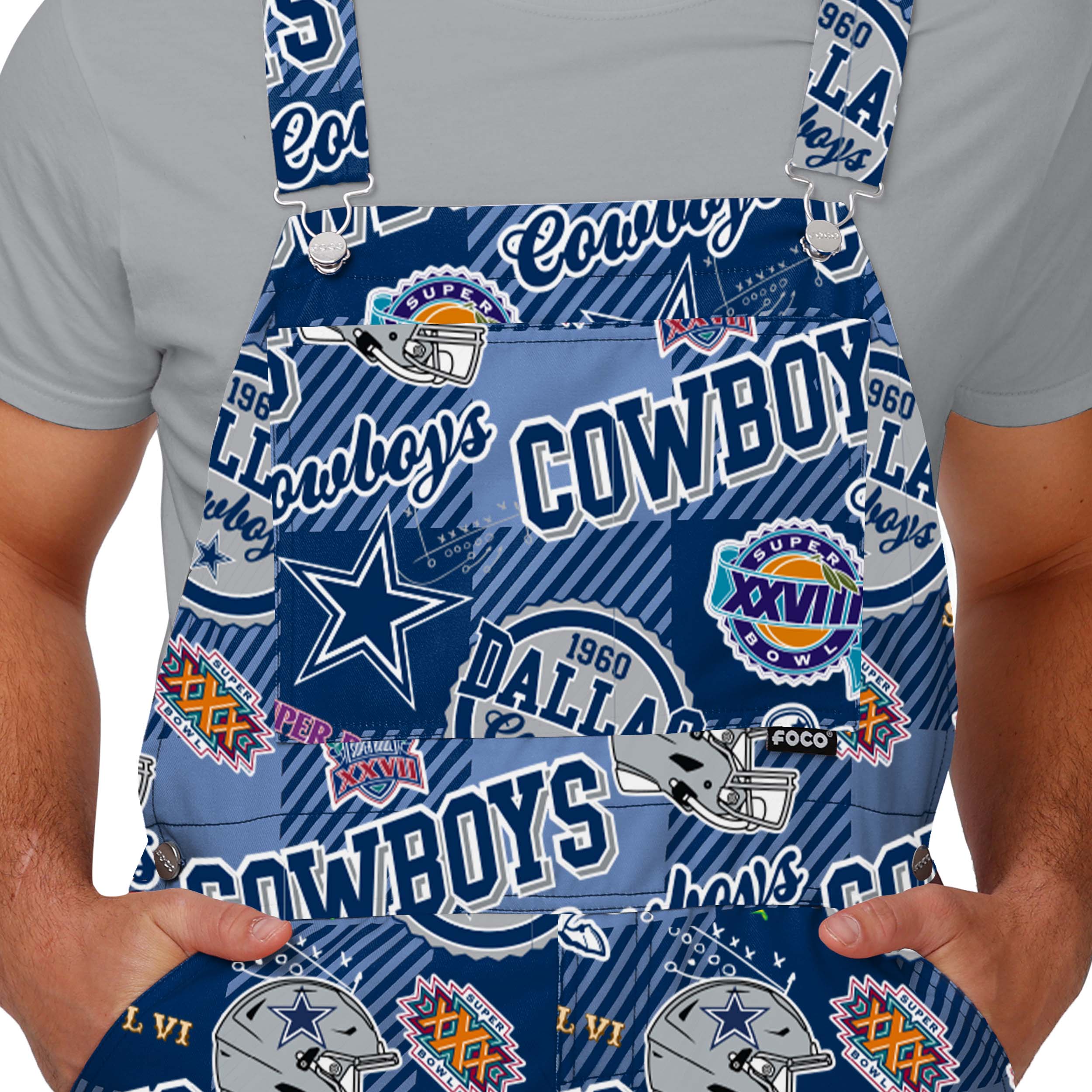 Dallas Cowboys NFL Mens Historic Print Bib Overalls - Image 4