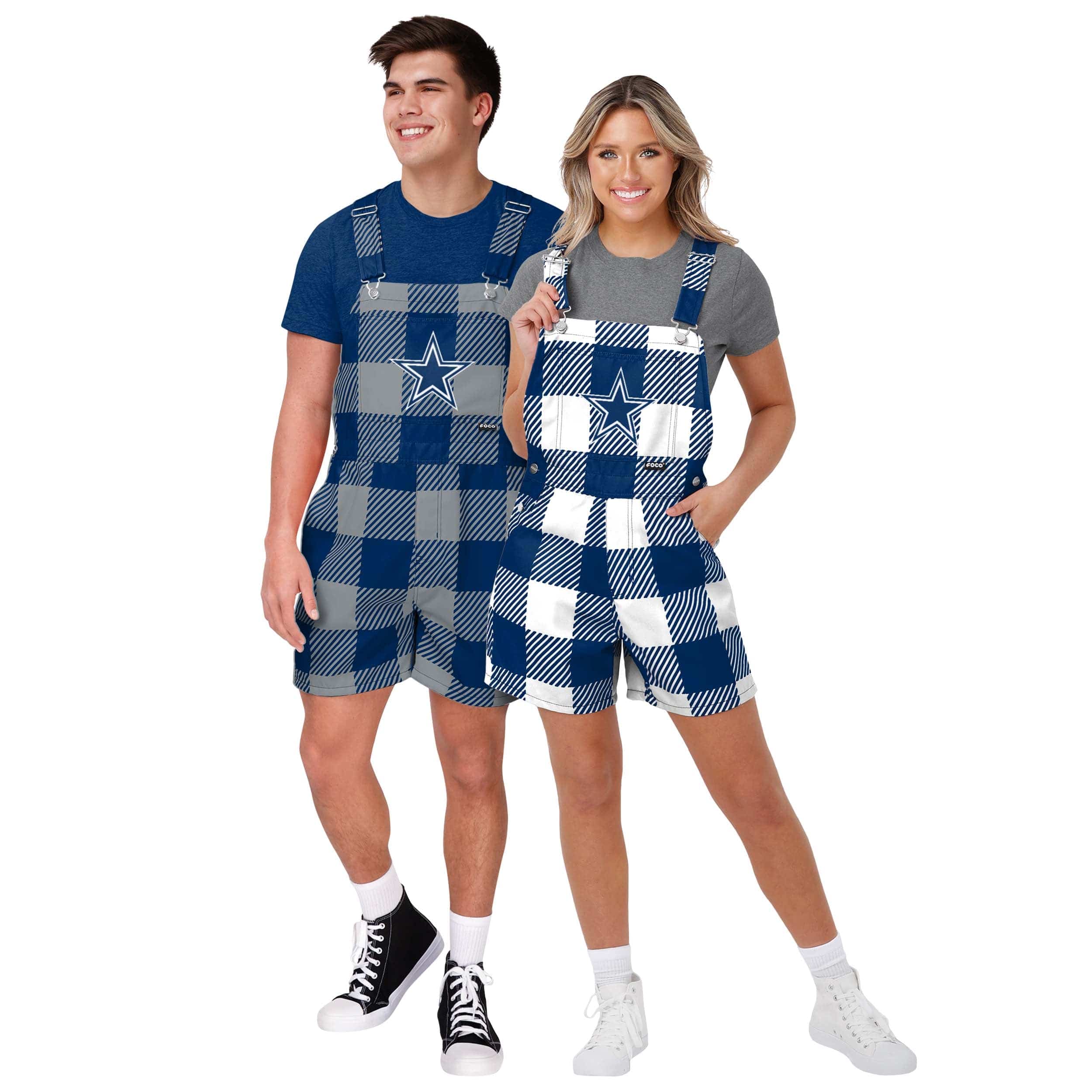 Dallas Cowboys NFL Mens Plaid Bib Shortalls - Image 3