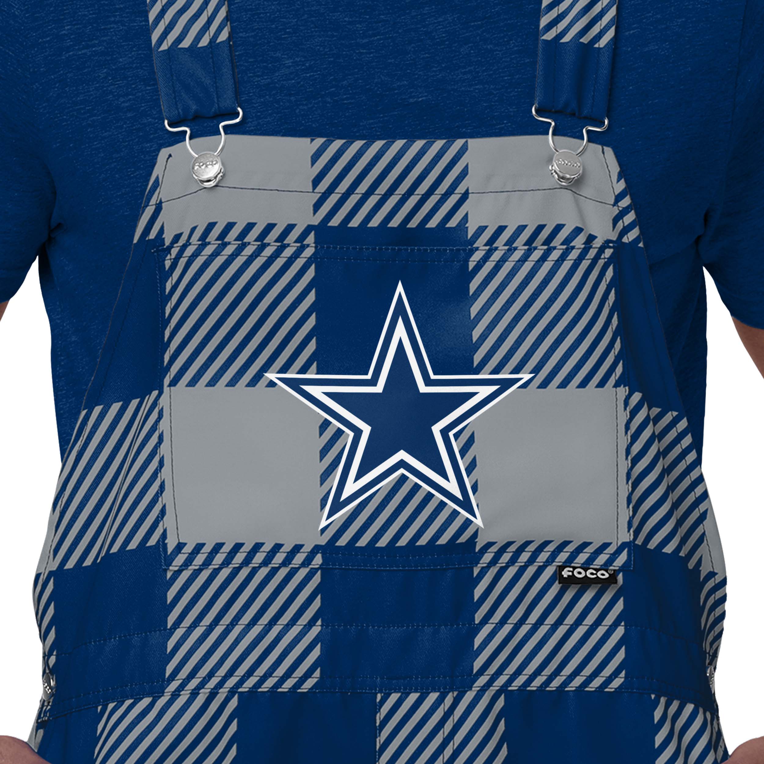 Dallas Cowboys NFL Mens Plaid Bib Shortalls - Image 4