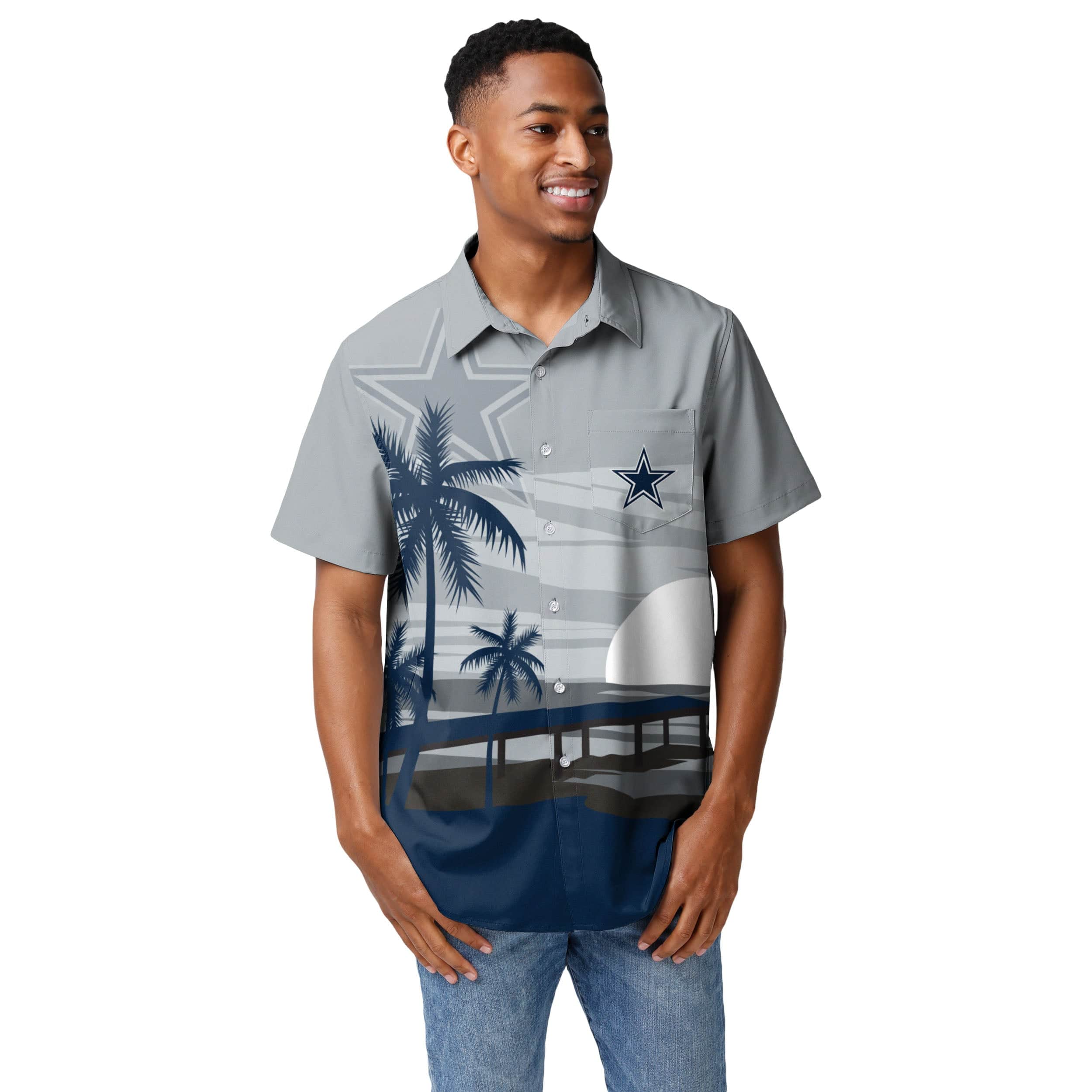 Dallas Cowboys NFL Mens Tropical Sunset Button Up Shirt - Image 2