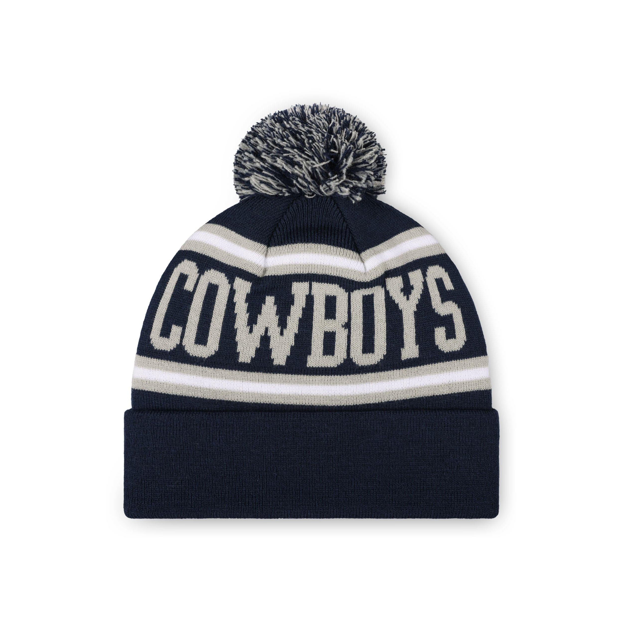 Dallas Cowboys NFL Navy Primary Logo Stripe Pom Beanie - Image 2