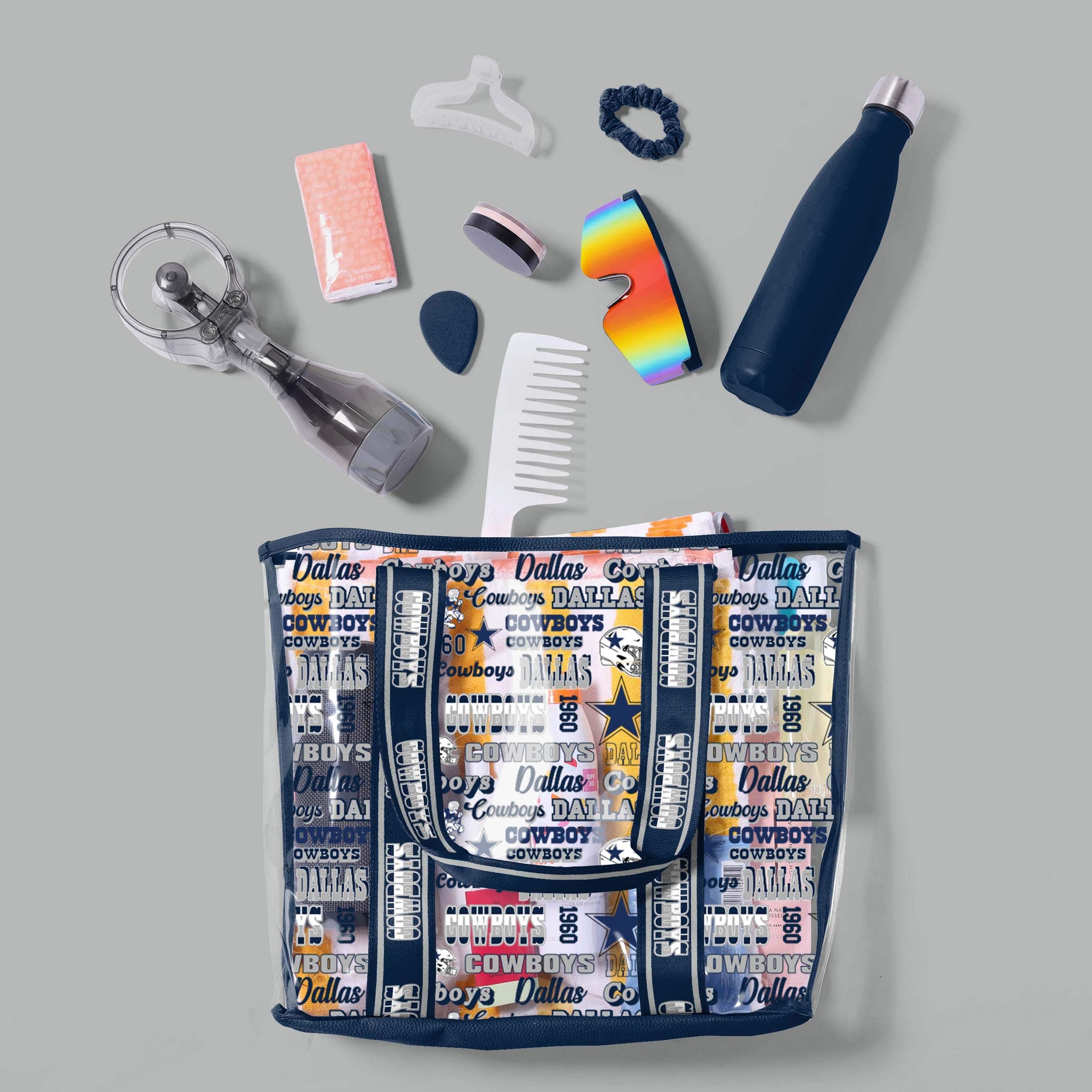 Dallas Cowboys NFL Repeat Retro Print Clear Tote Bag - Image 3