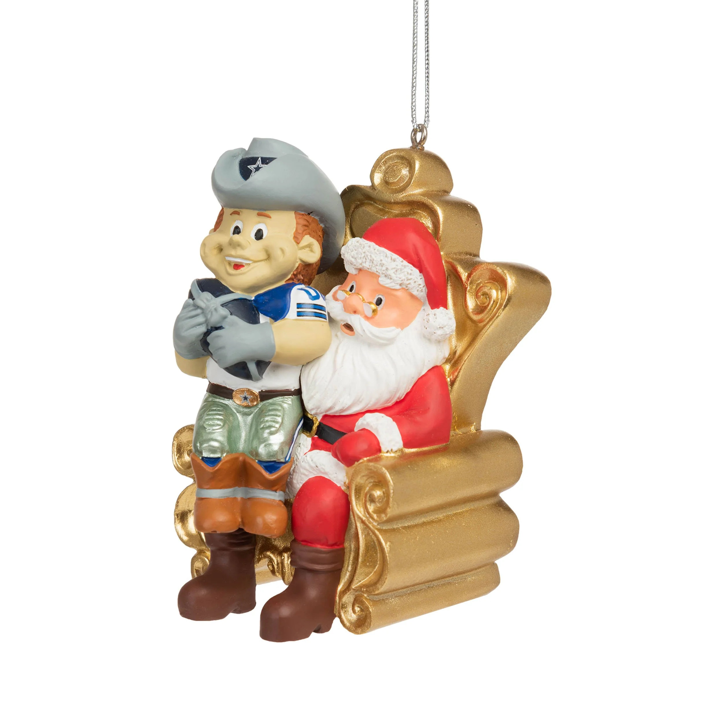 Dallas Cowboys NFL Rowdy Mascot on Santas Lap Ornament - Image 2