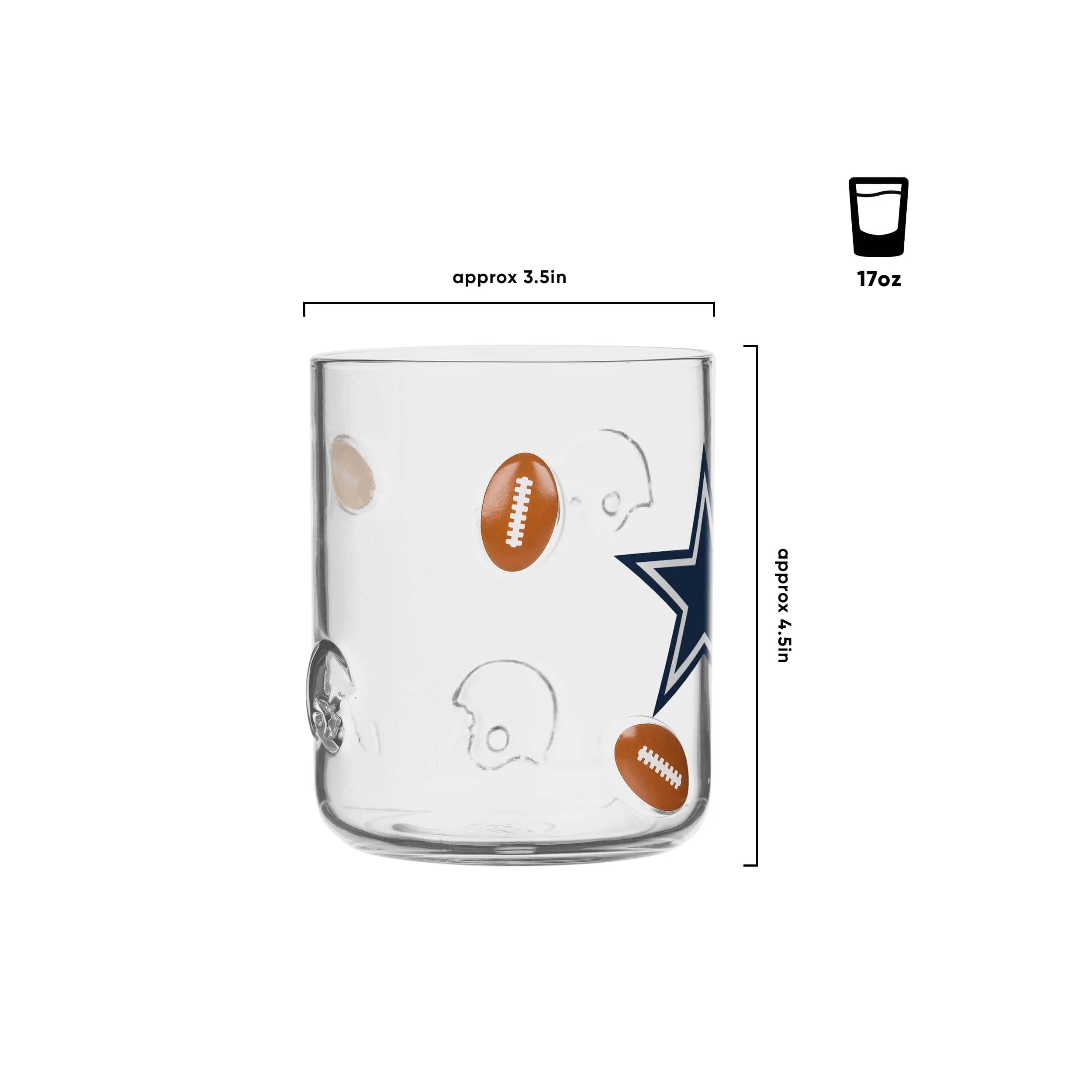 Dallas Cowboys NFL Team Logo 17 oz Glass Cup (PREORDER - SHIPS MID JUNE) - Image 2