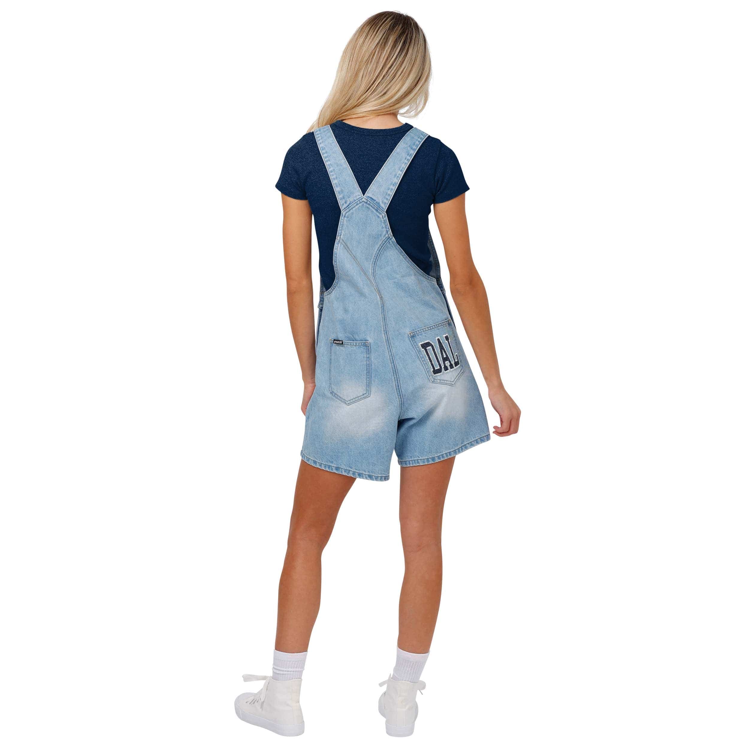 Dallas Cowboys NFL Womens Big Logo Denim Bib Shortalls - Image 2