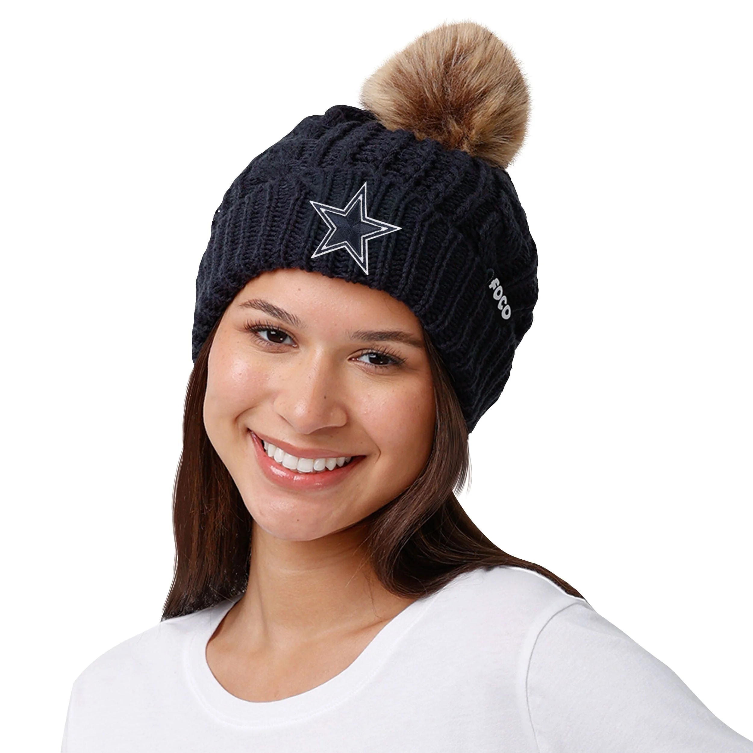 Dallas Cowboys NFL Womens Faux Fur Pom Beanie - Image 3