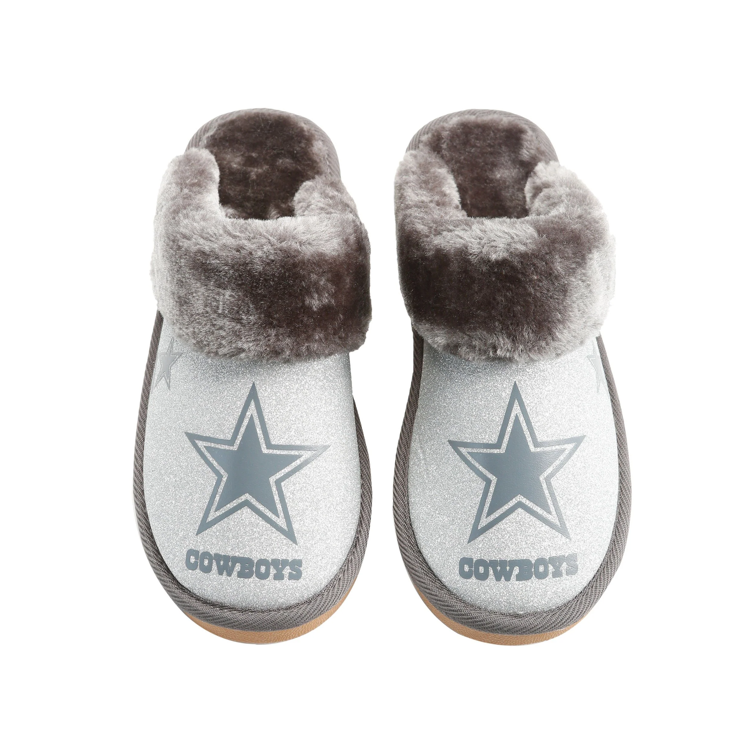 Dallas Cowboys NFL Womens Glitter Open Back Fur Moccasin Slippers - Image 2
