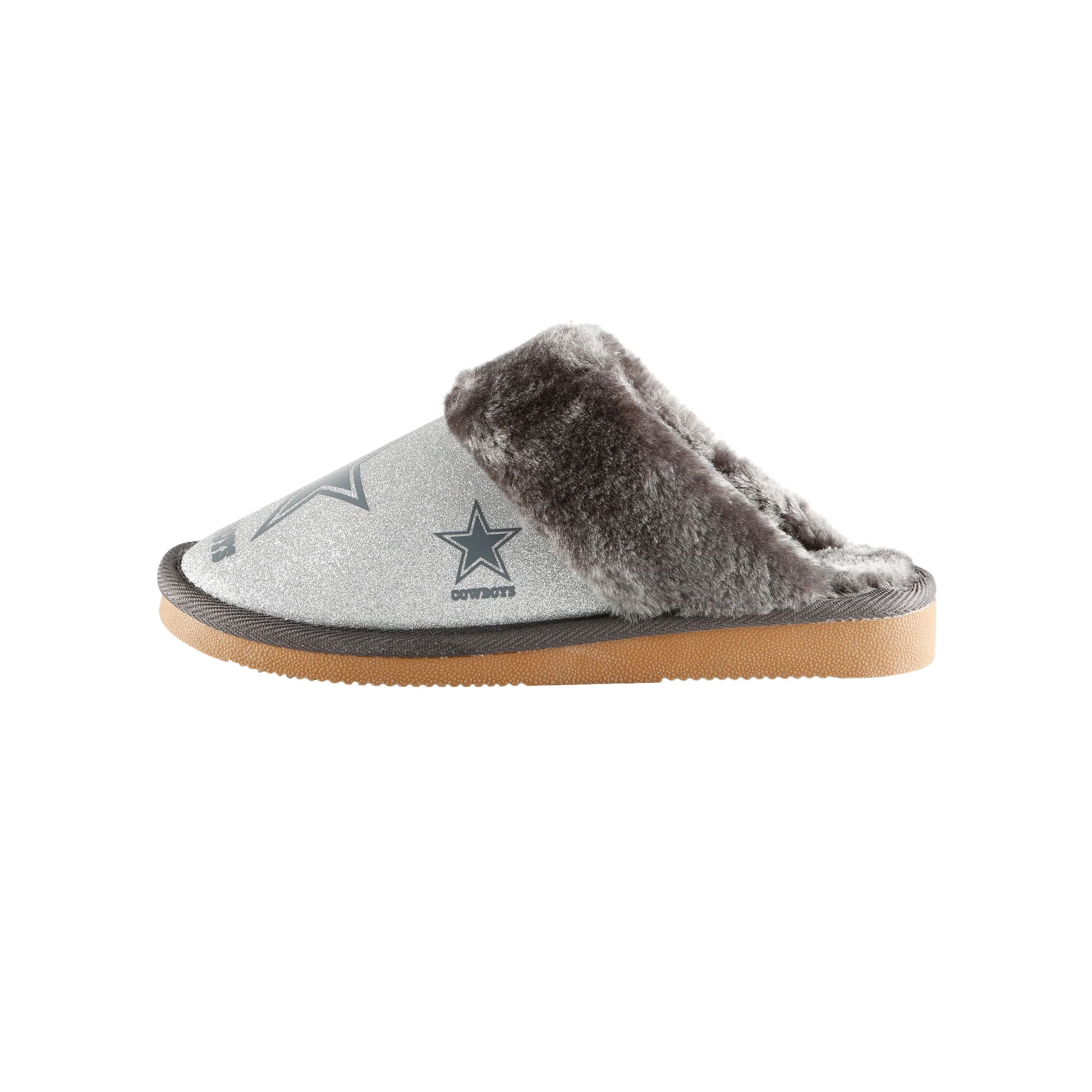 Dallas Cowboys NFL Womens Glitter Open Back Fur Moccasin Slippers - Image 4
