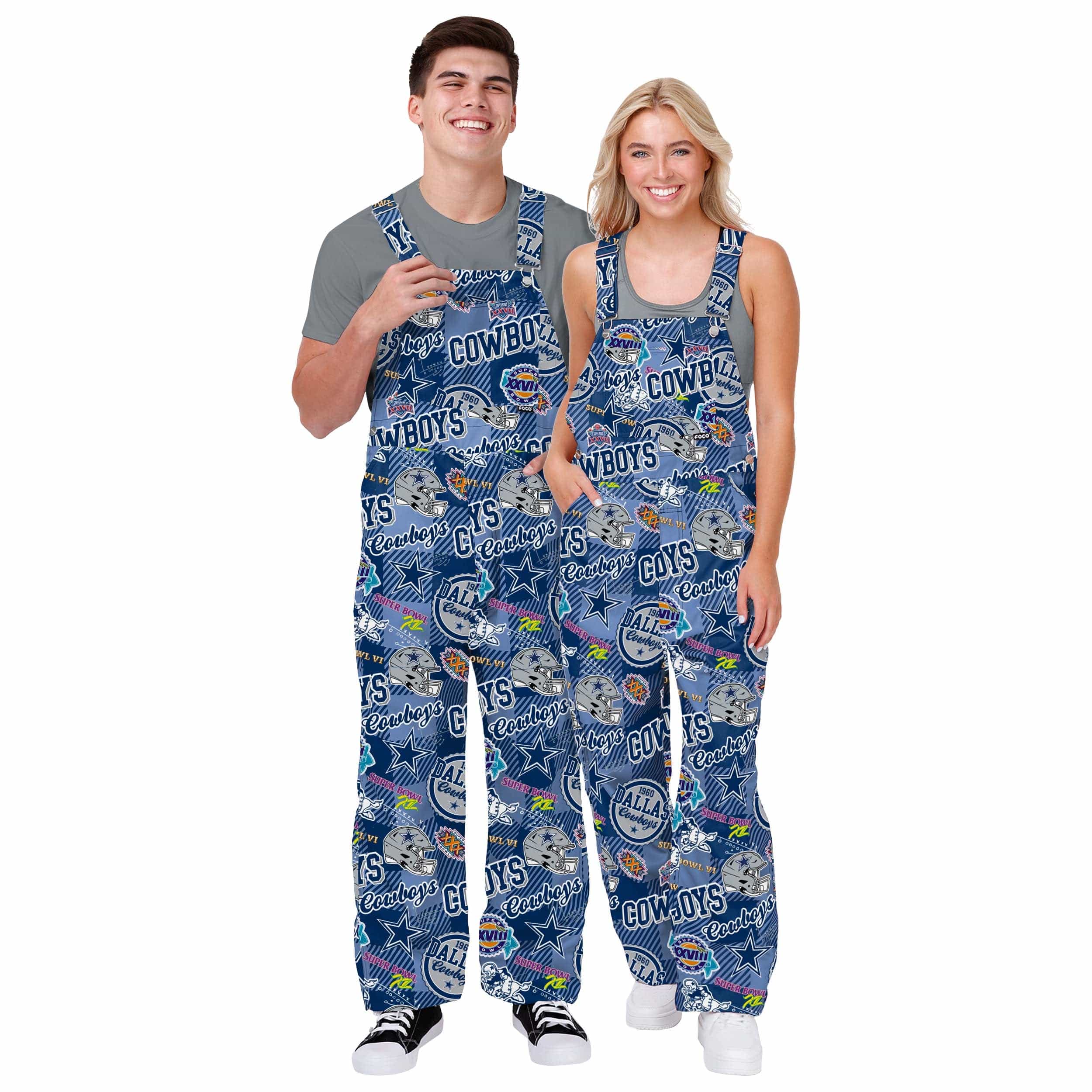 Dallas Cowboys NFL Womens Historic Print Bib Overalls - Image 3