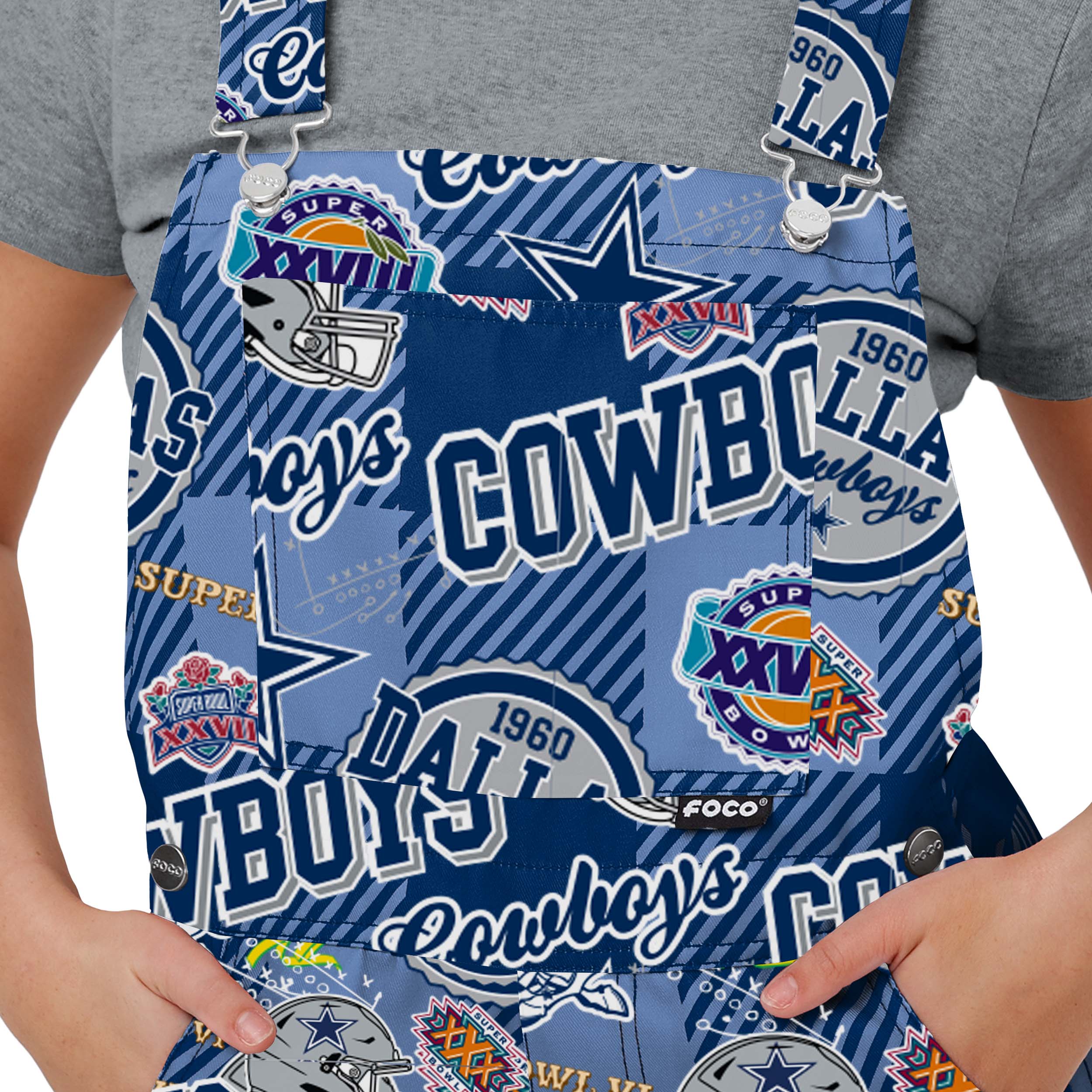 Dallas Cowboys NFL Womens Historic Print Bib Overalls - Image 4