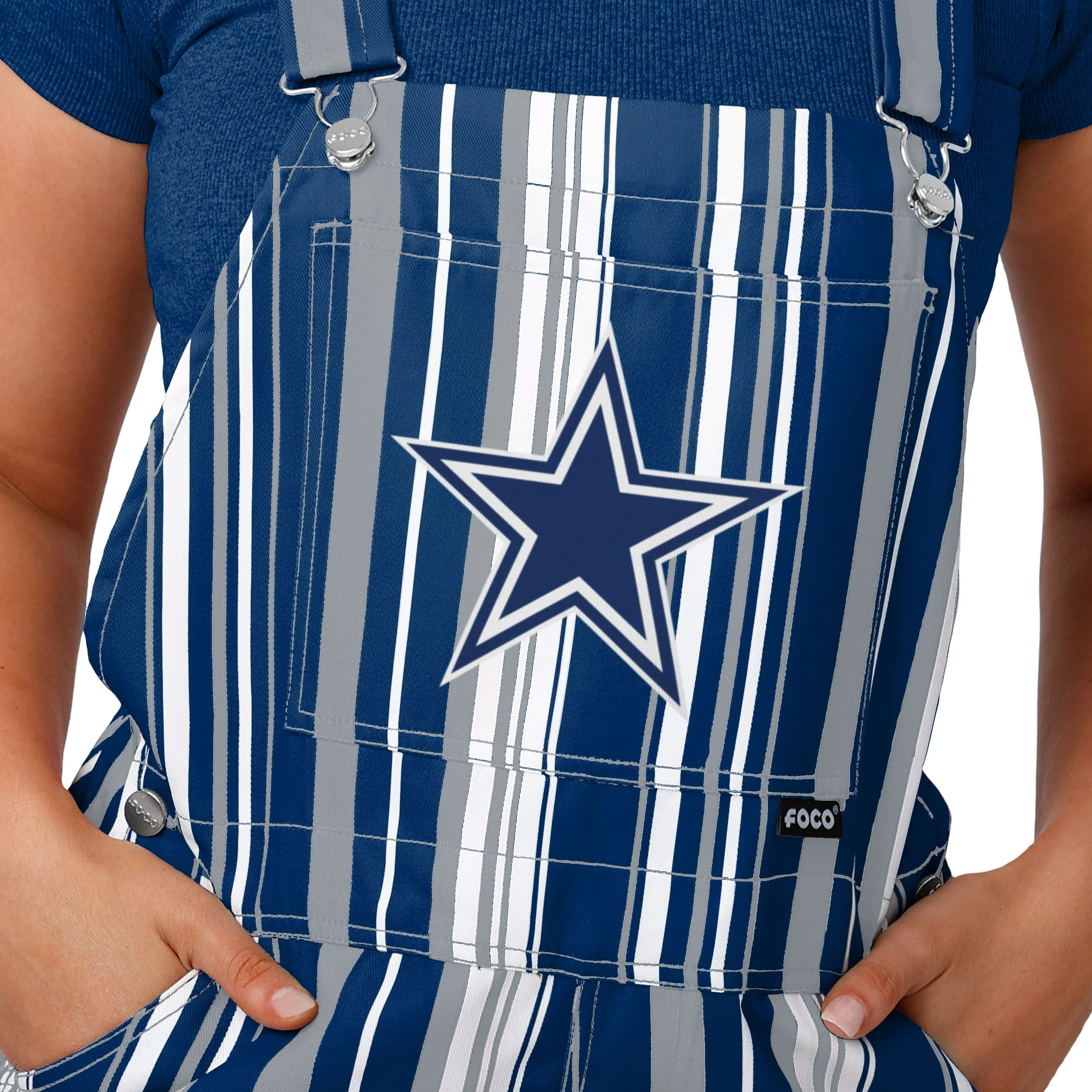 Dallas Cowboys NFL Womens Hyper Stripe Bib Overalls - Image 4