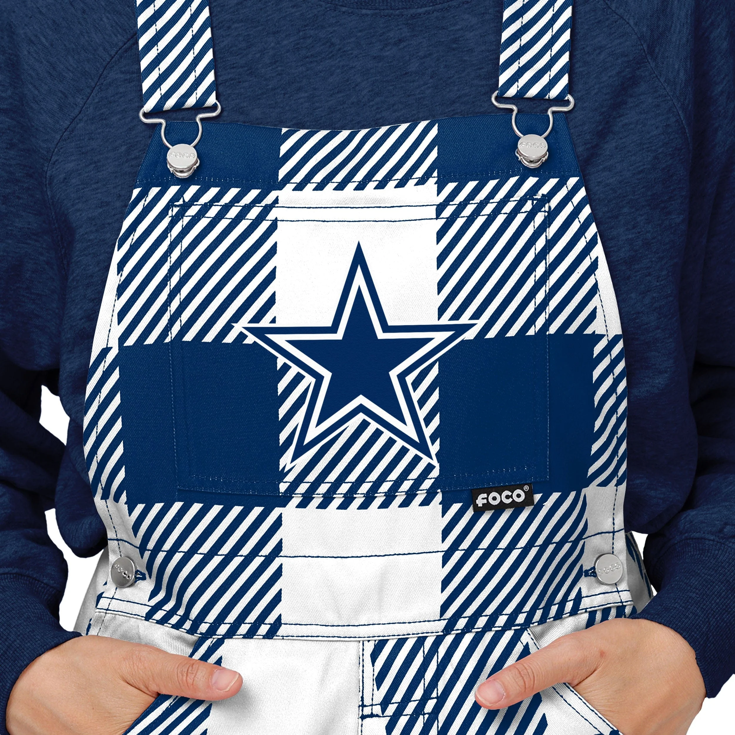 Dallas Cowboys NFL Womens Plaid Bib Overalls - Image 4
