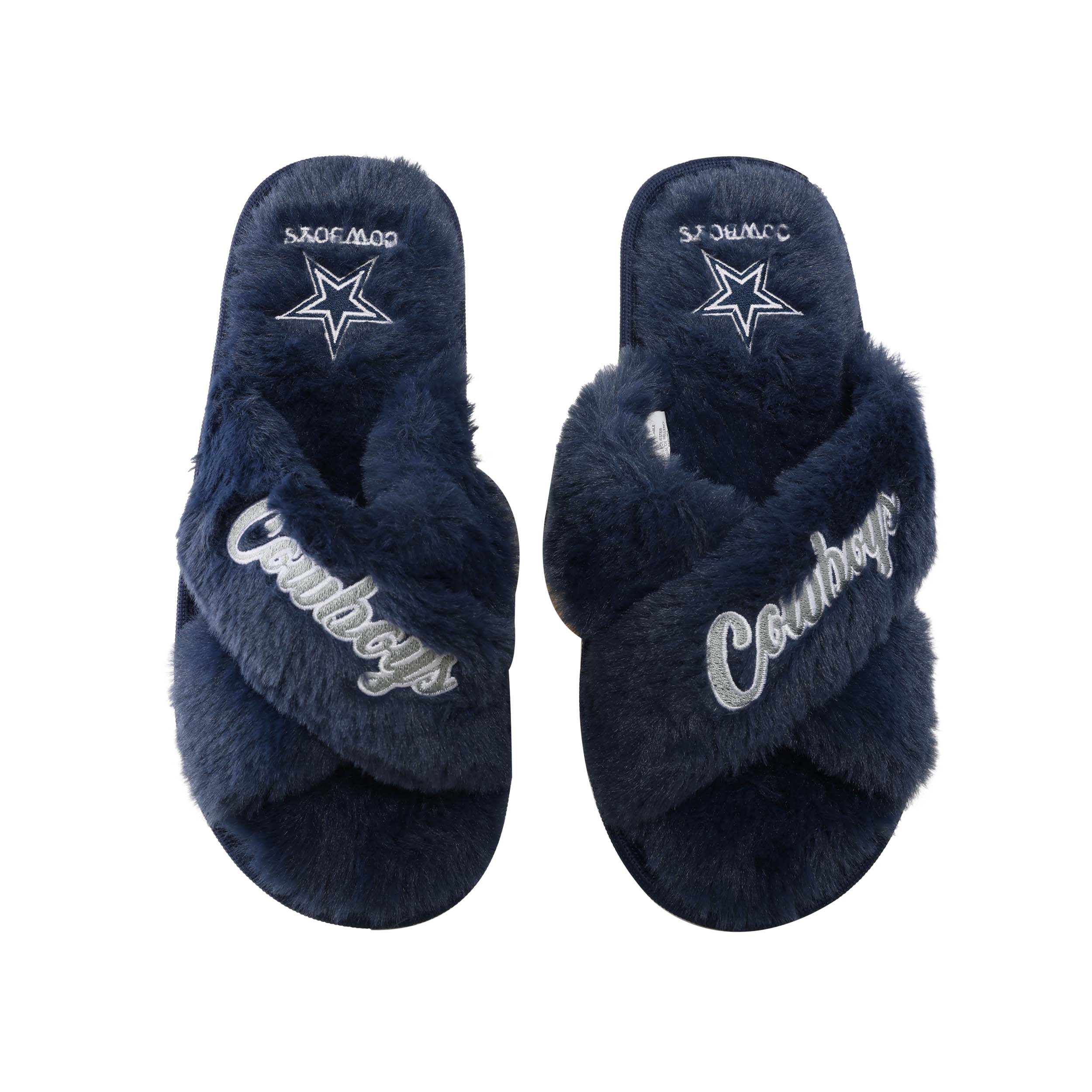 Dallas Cowboys NFL Womens Script Wordmark Fur Cross Slide - Image 2
